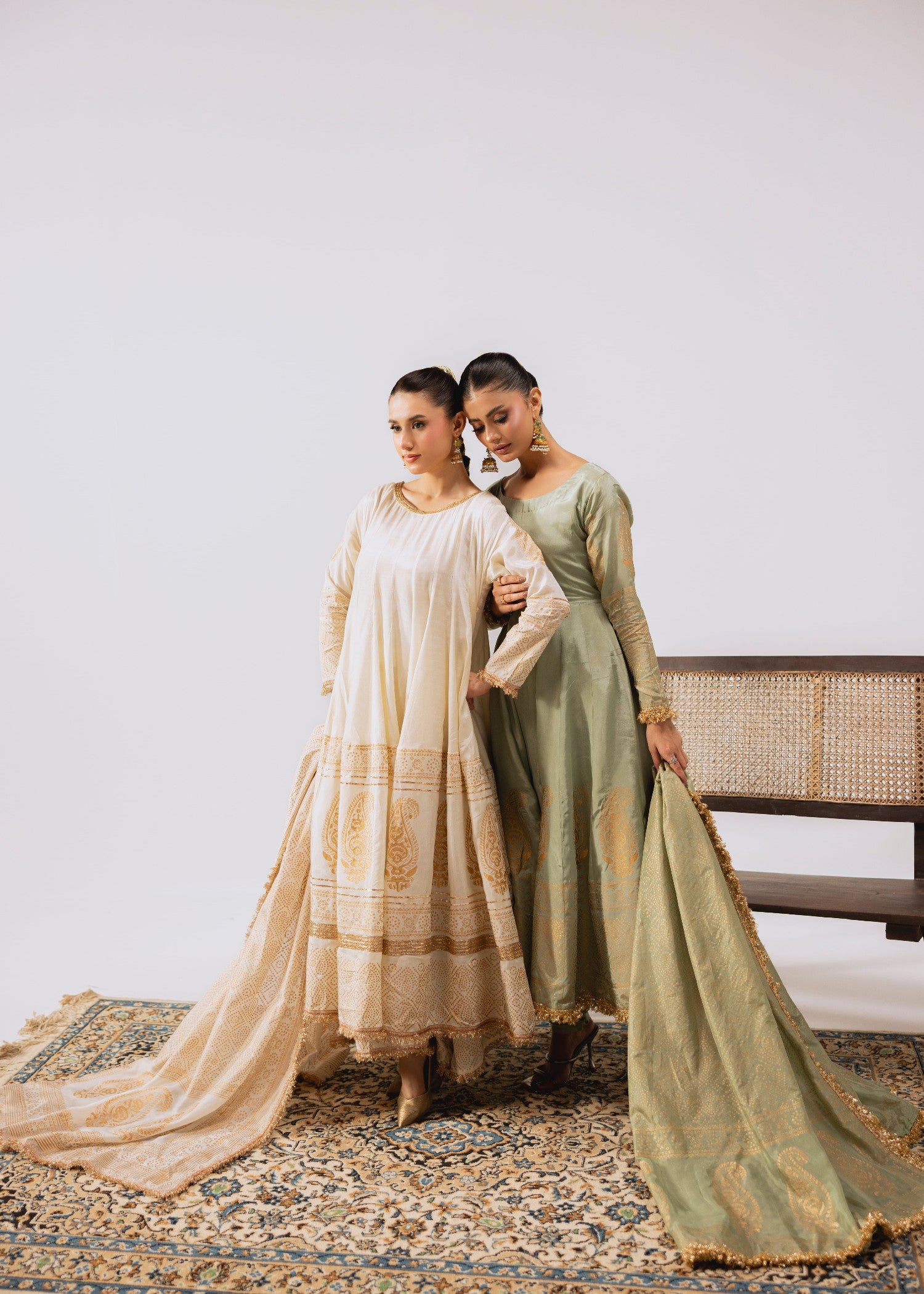 korean raw silk Pishwas in Pistachio green