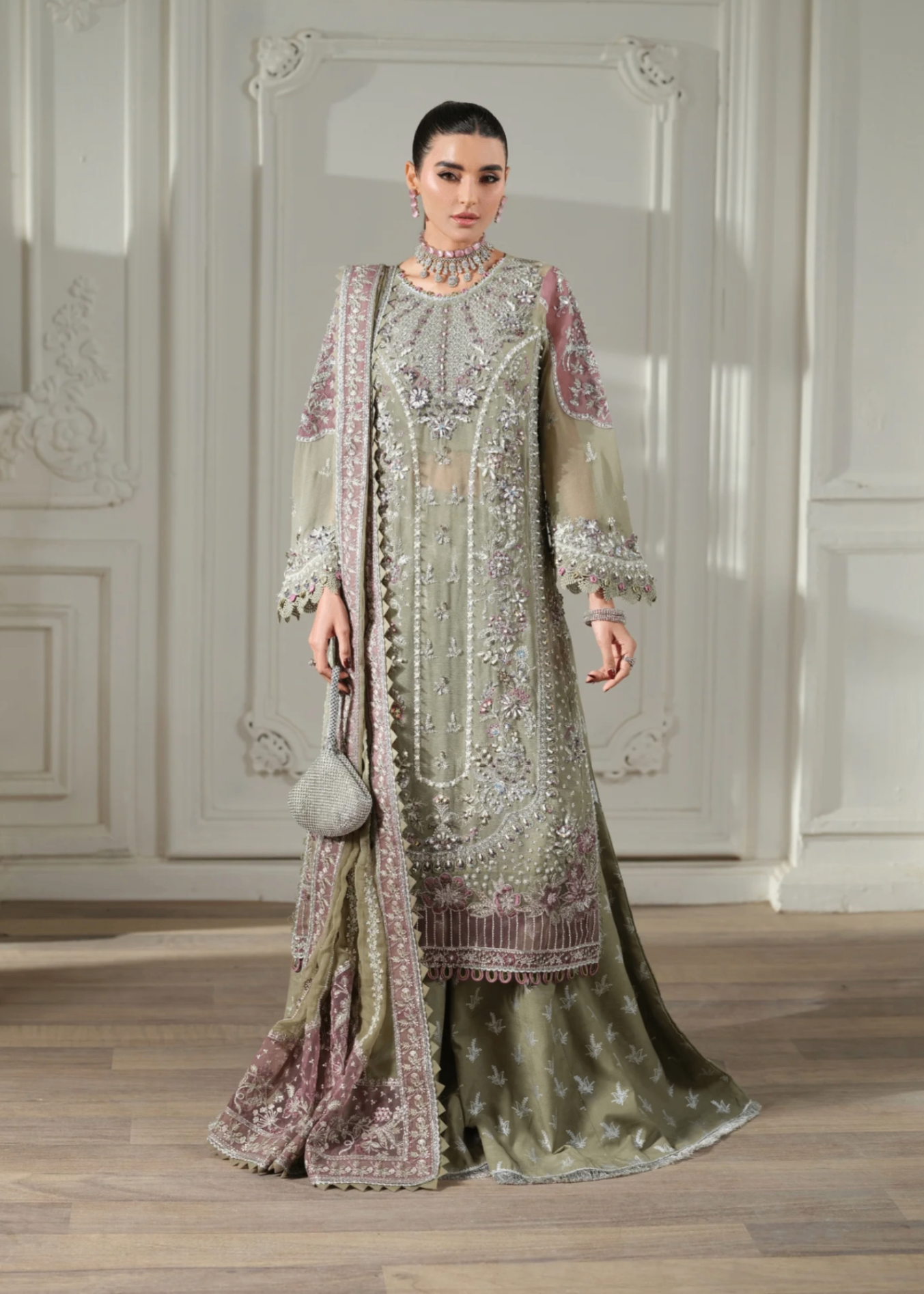 chiffon Unstitched in Sage green
