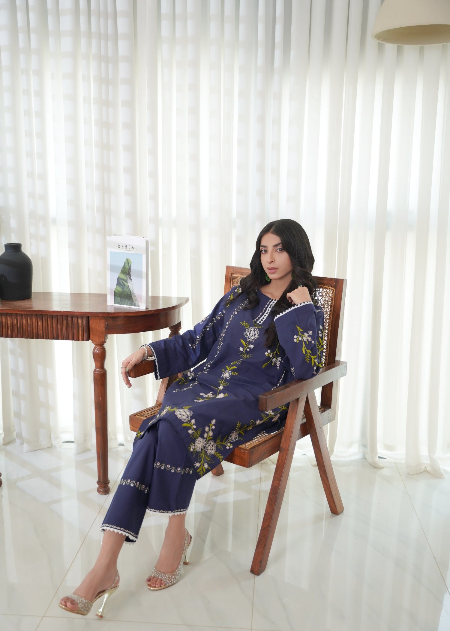 cotton Kurta Set in Navy blue