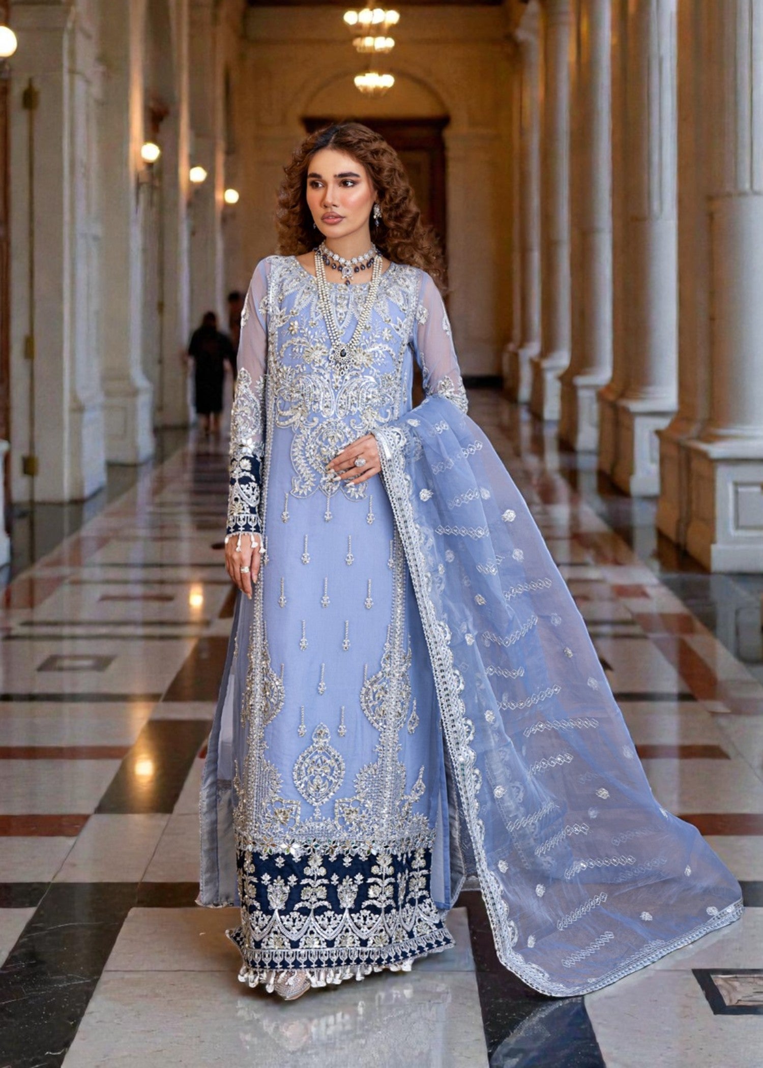 chiffon Kurta Set in Cloud blue