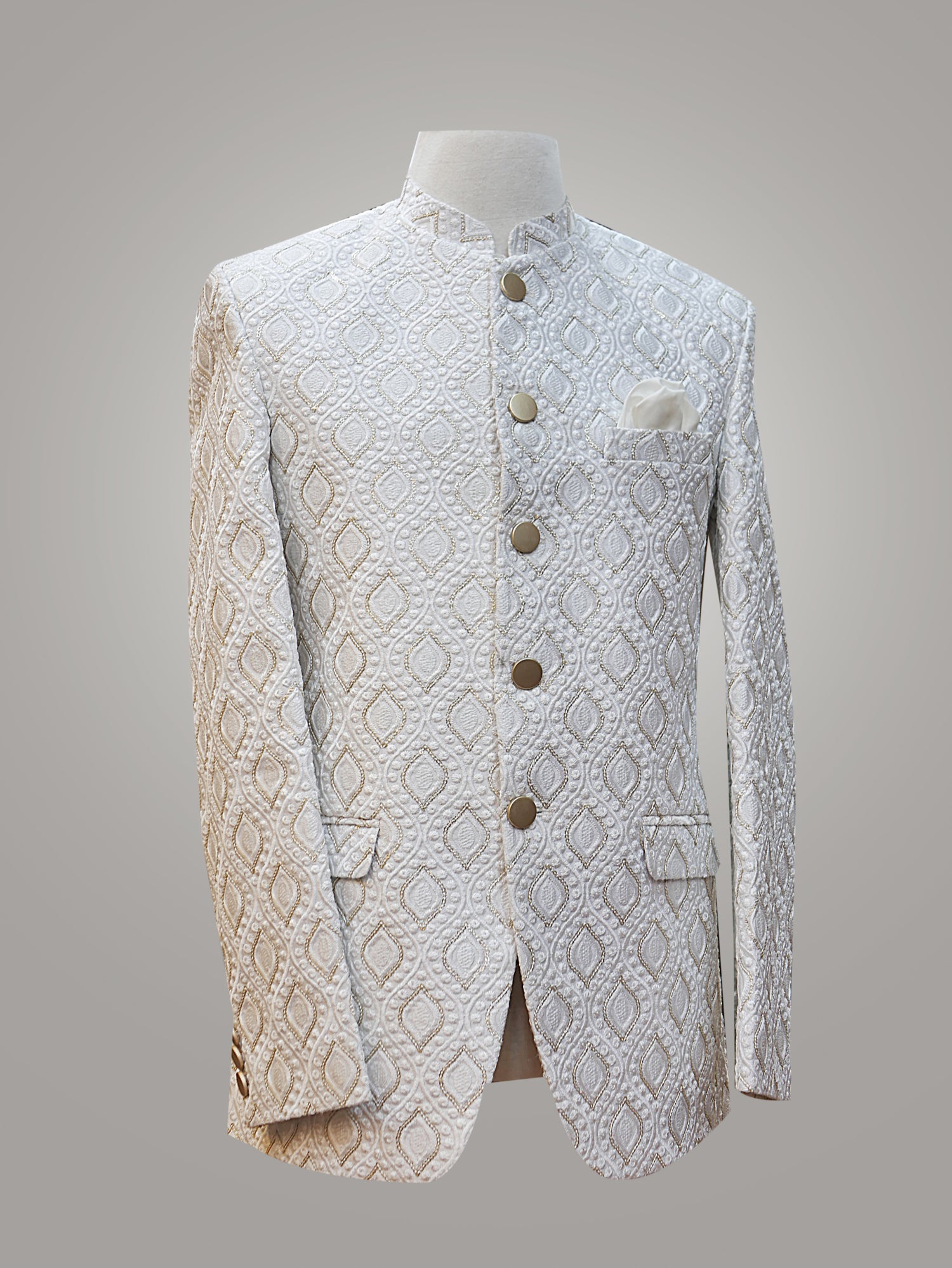 jamawar Prince Coat in Cream