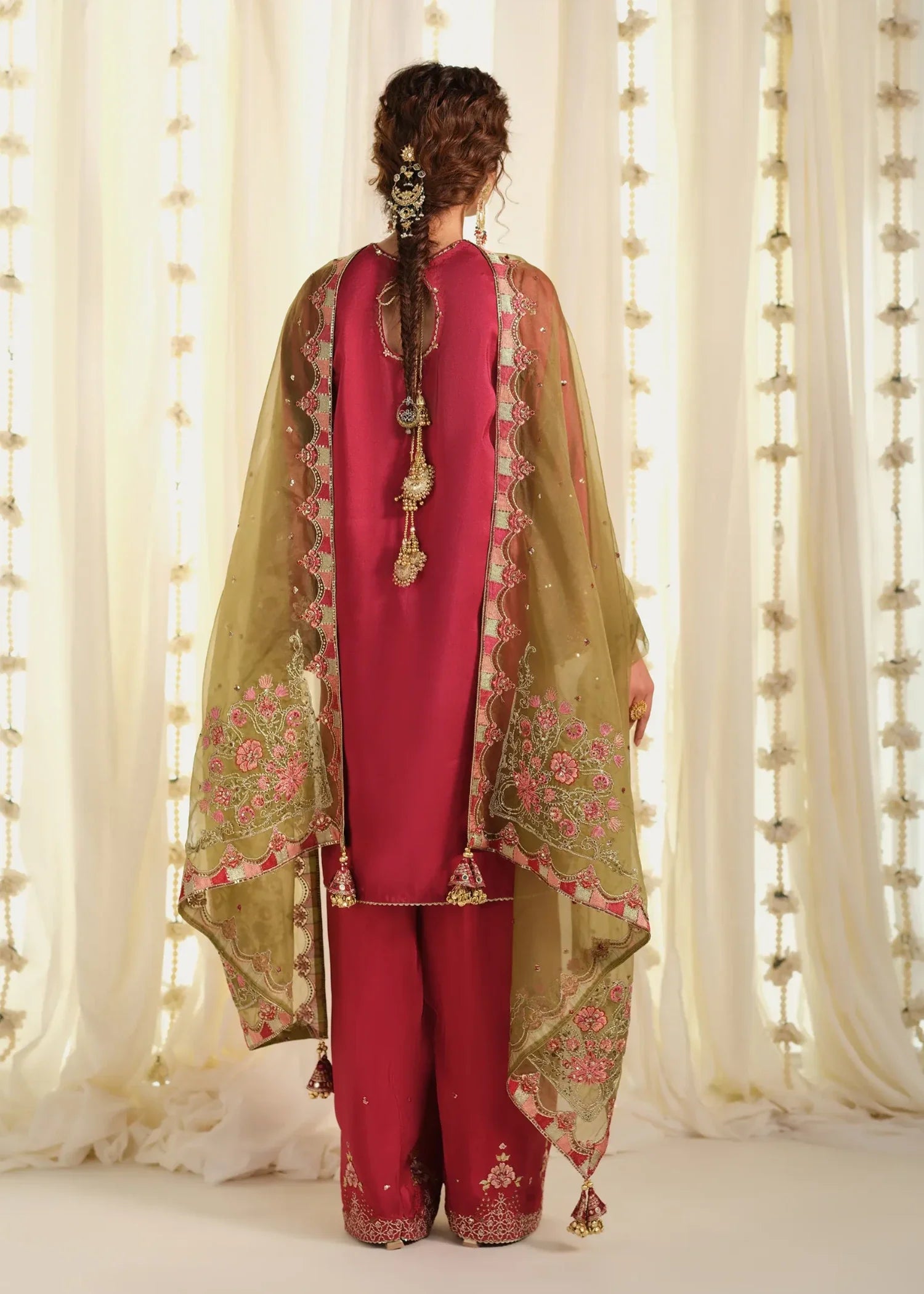 tussar silk Unstitched in Cherry red