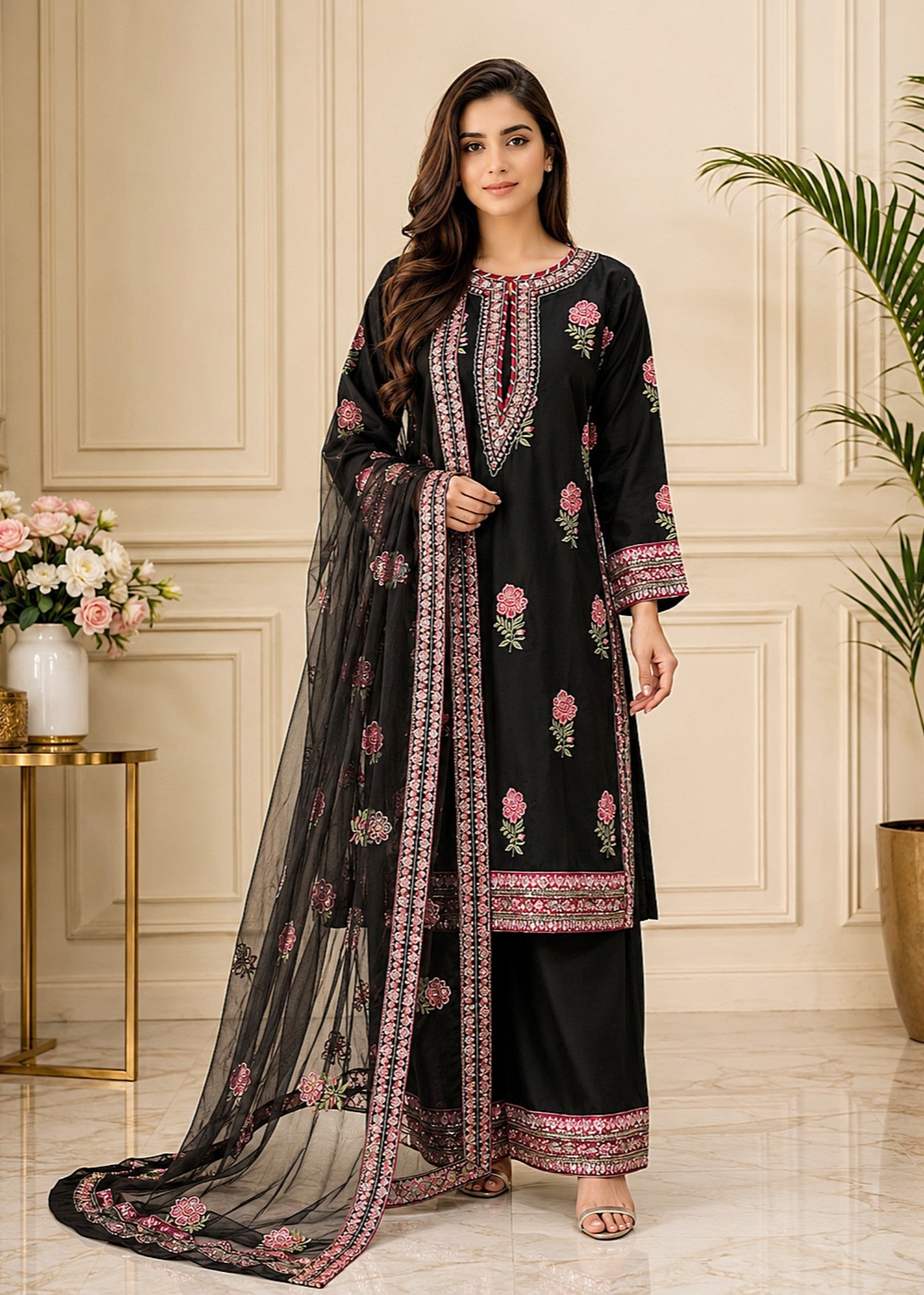 raw silk Kurta Set in Black