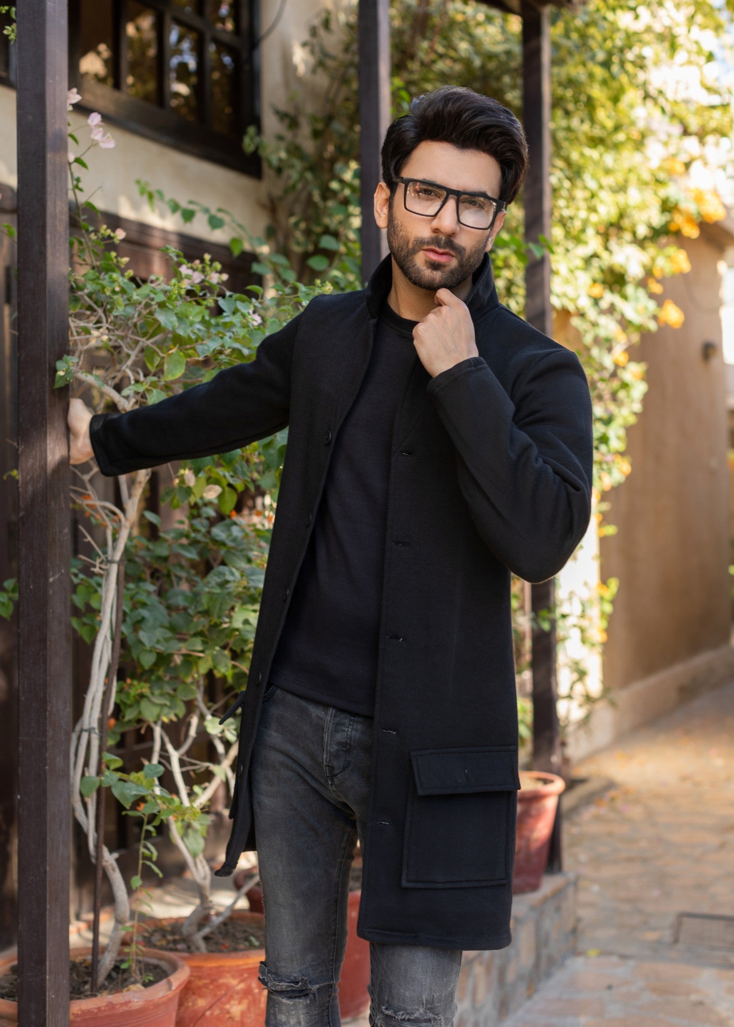 fleece Coat in Black