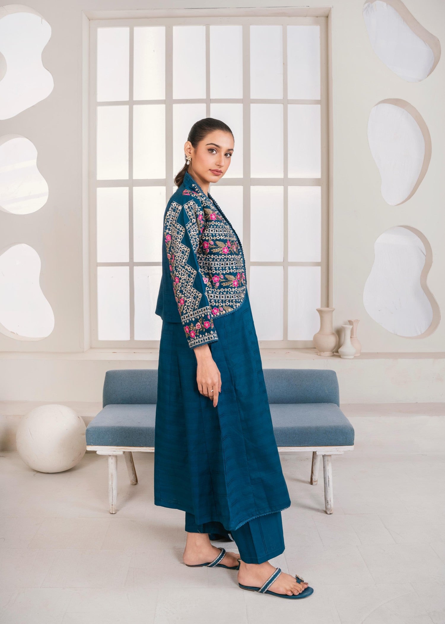 cotton Pishwas in Teal
