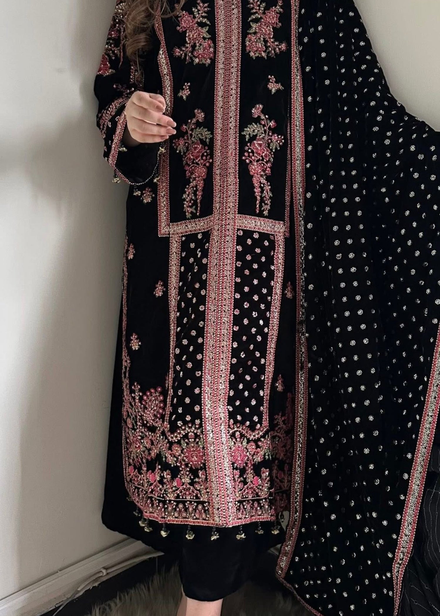 chinese micro velvet 9000 Kurta Set in Black