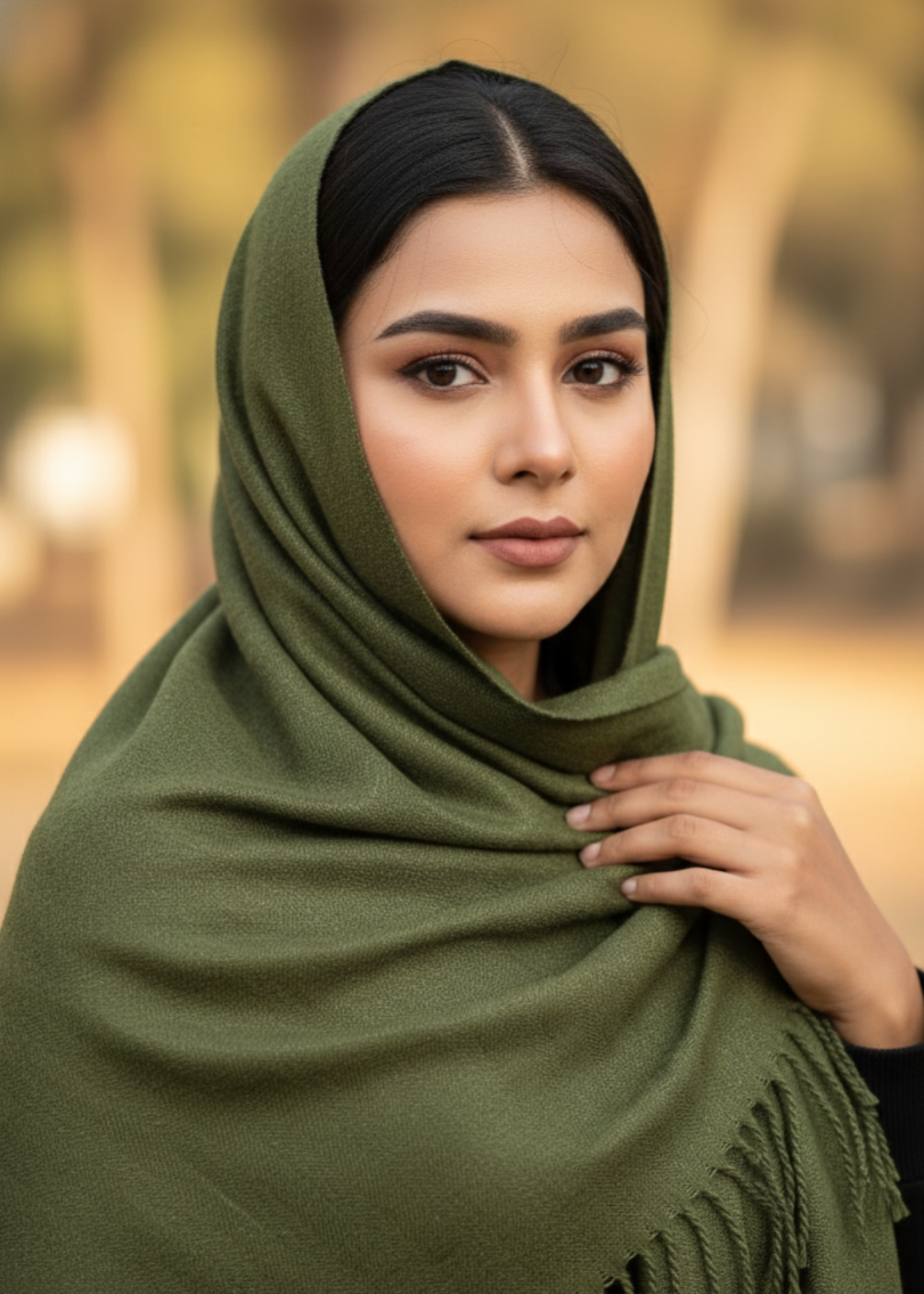 cashmere wool Hijab in Olive green