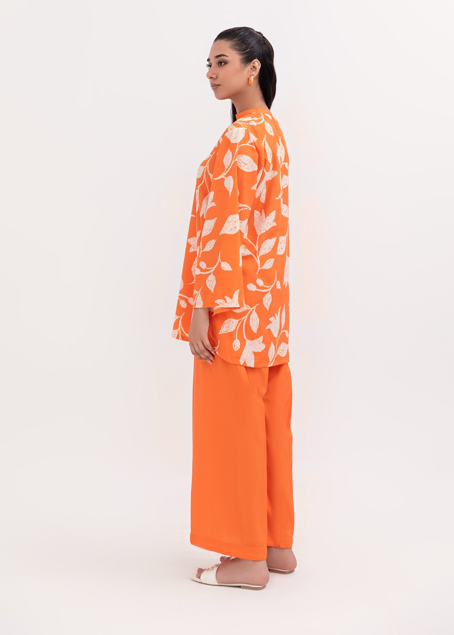 silk finish lawn Kurta Set in Pumpkin orange