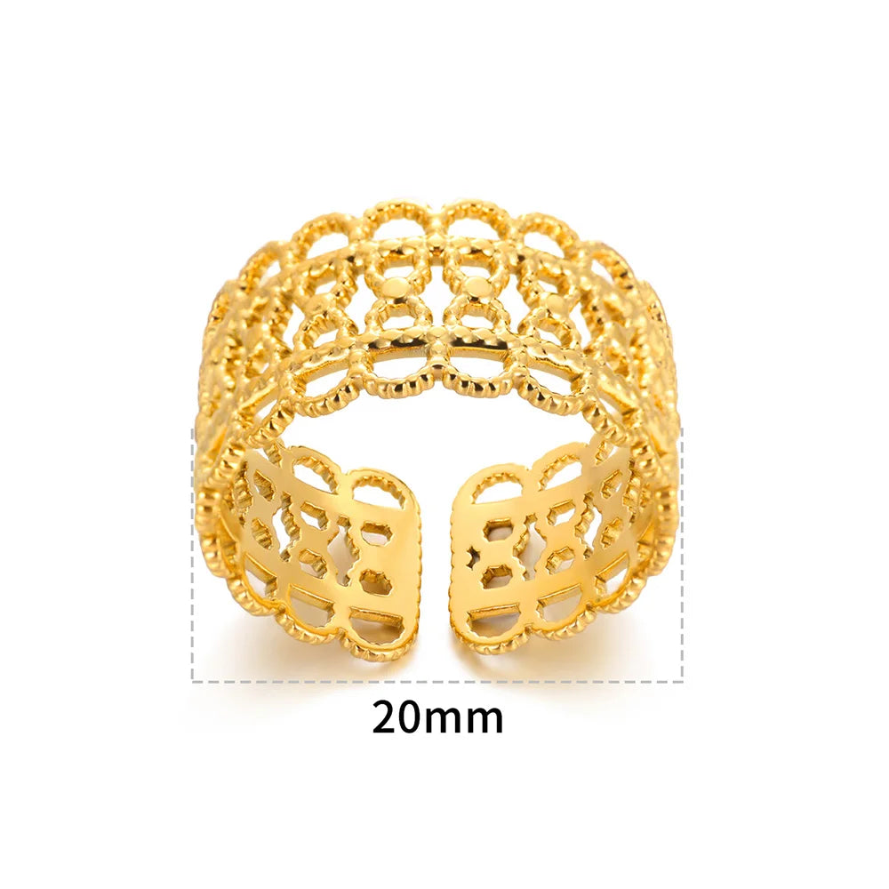 Hollow Flower Rings for Women - Gold Color Stainless Steel Floral Aesthetic Vintage Band