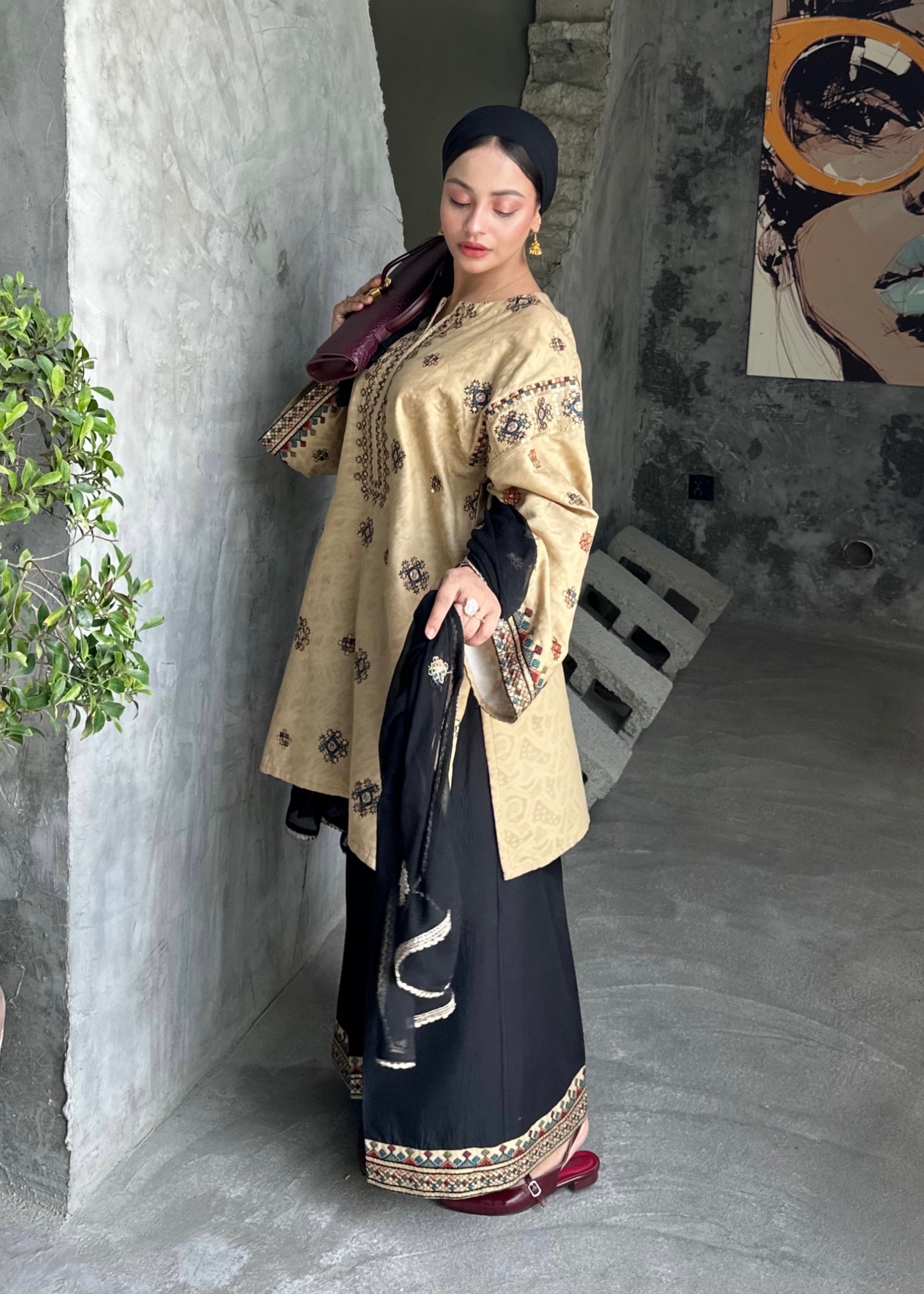 bemberg crinkle chiffon Kurta Set in Cotton