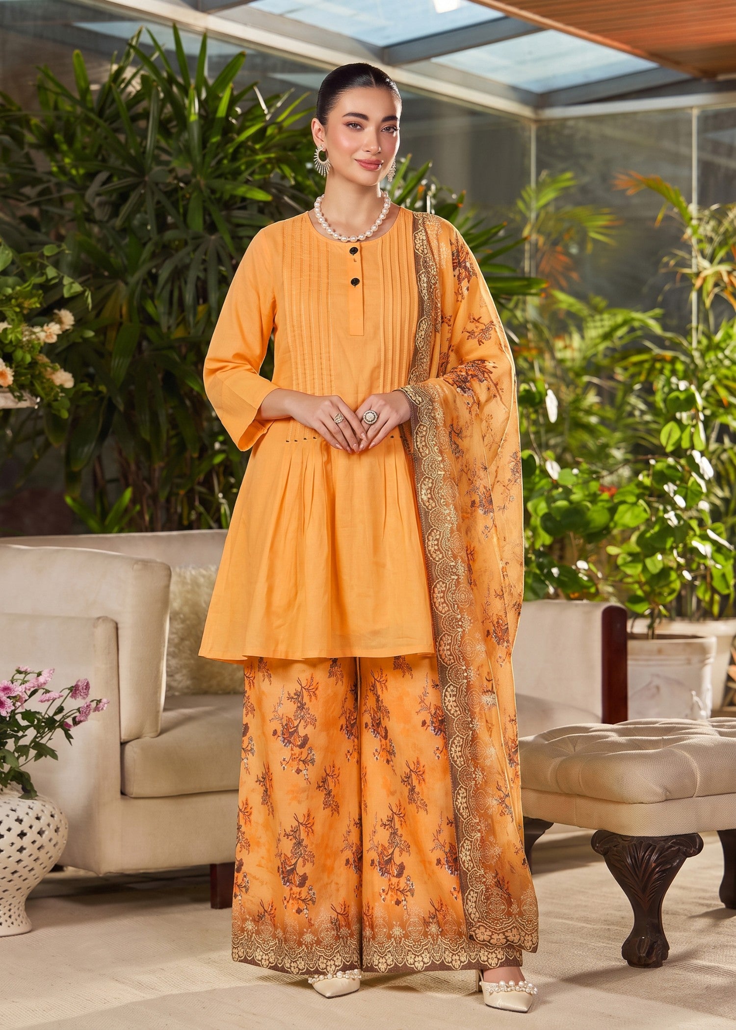 lawn Short Frock in Orange