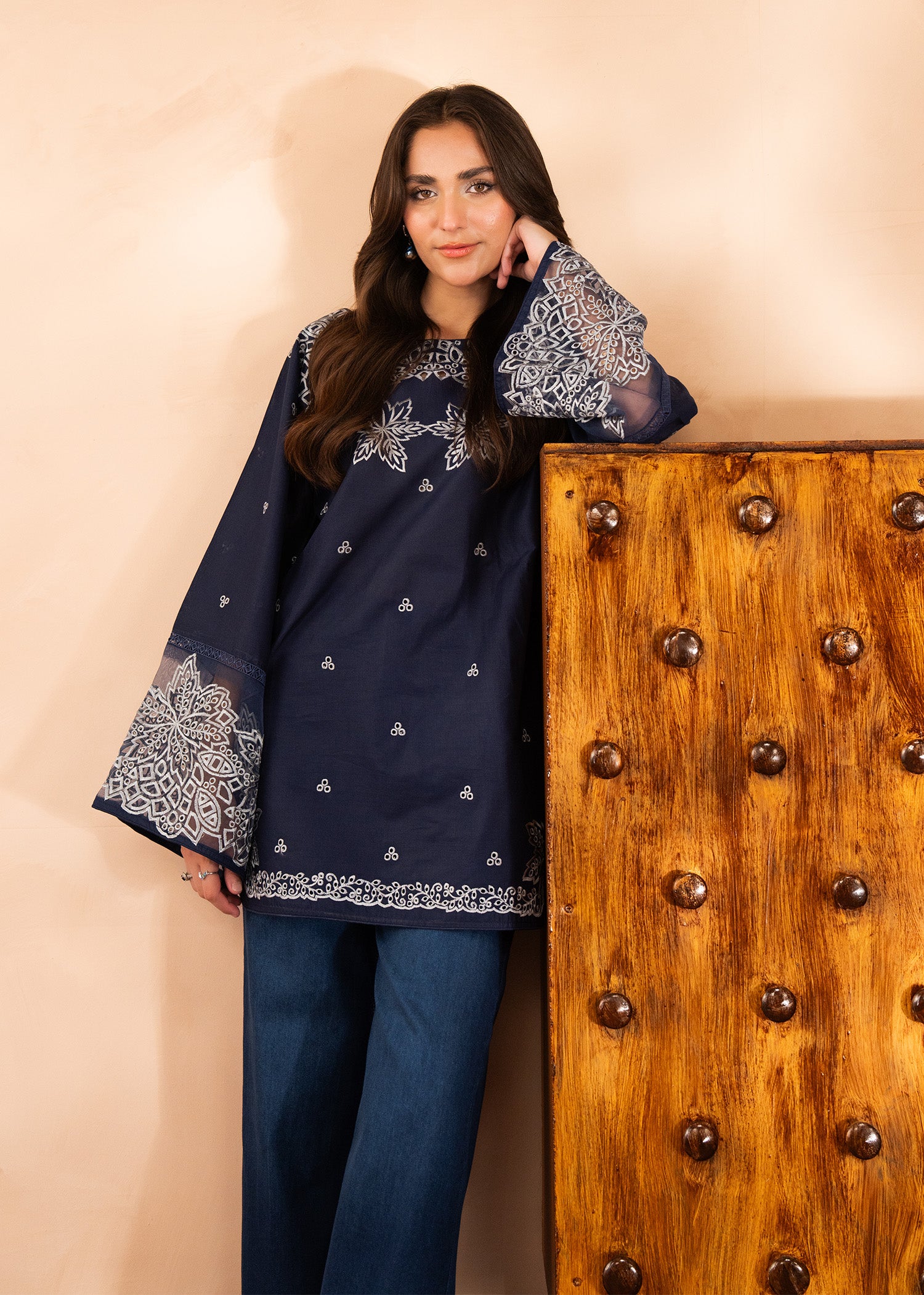 lawn Kurti in Navy blue