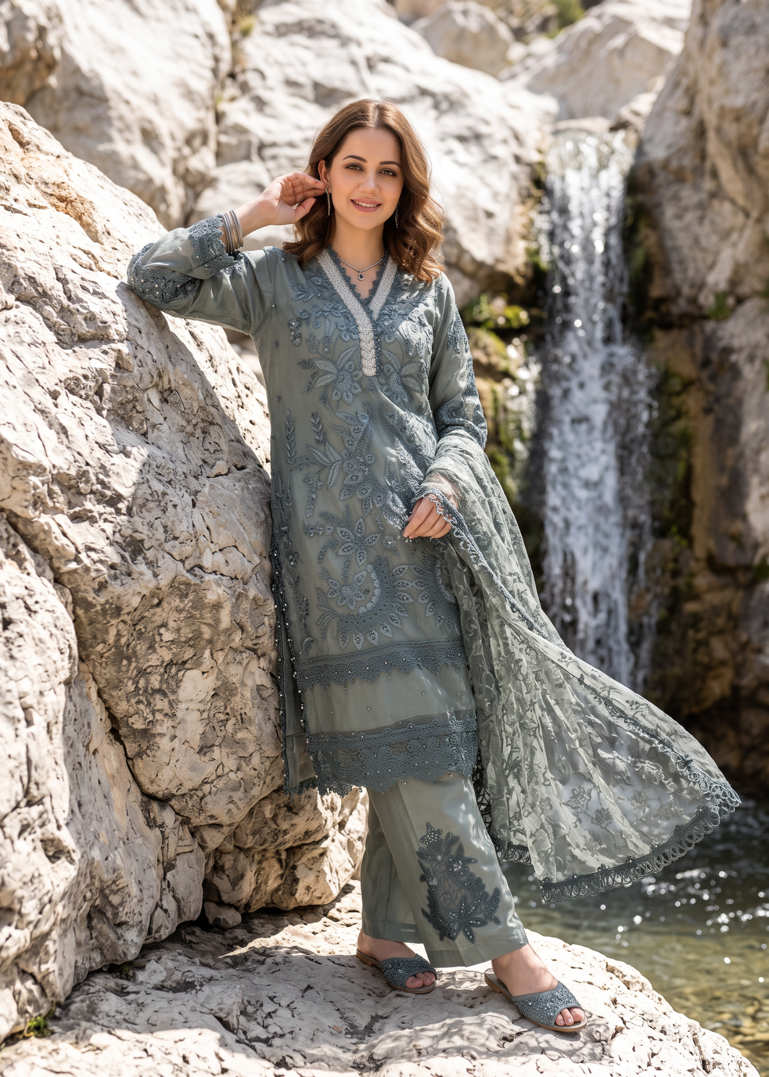 lawn Kurta Set in Ebony