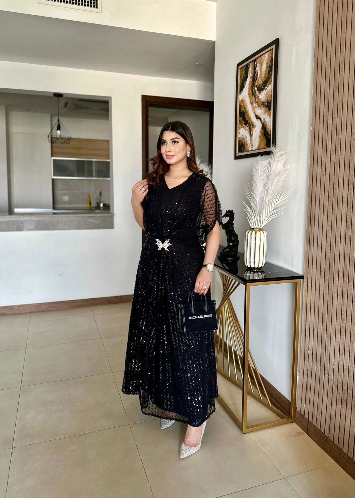 net Kaftan in Black
