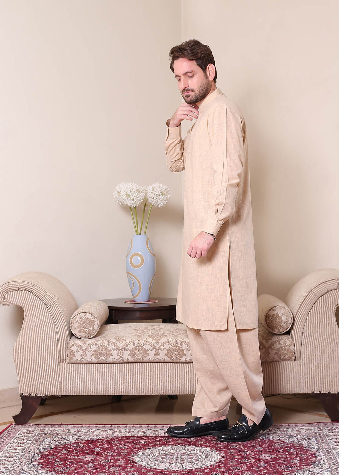 textured wash & wear Shalwar Kameez in Peach pink