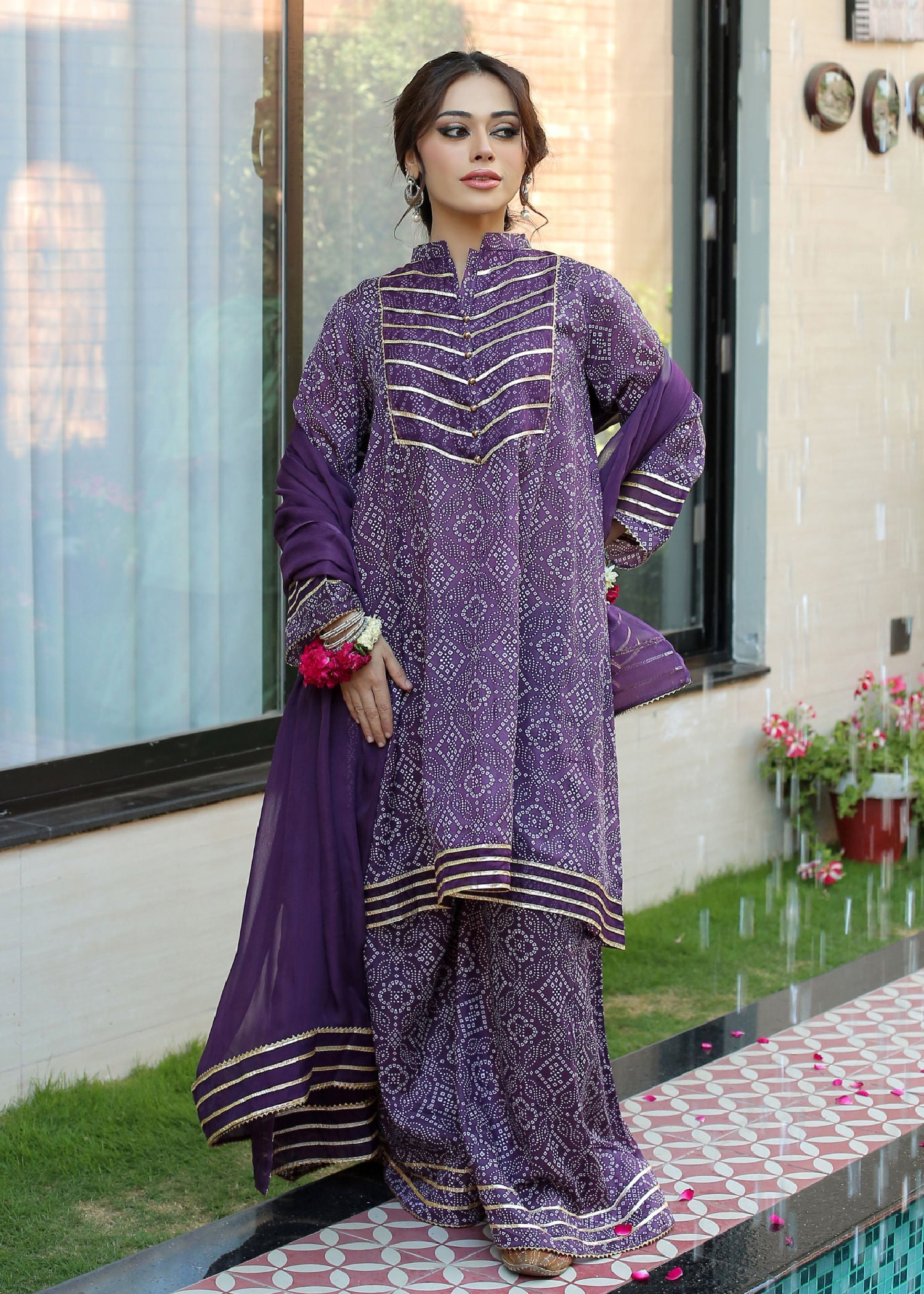 lawn Sharara in Plum