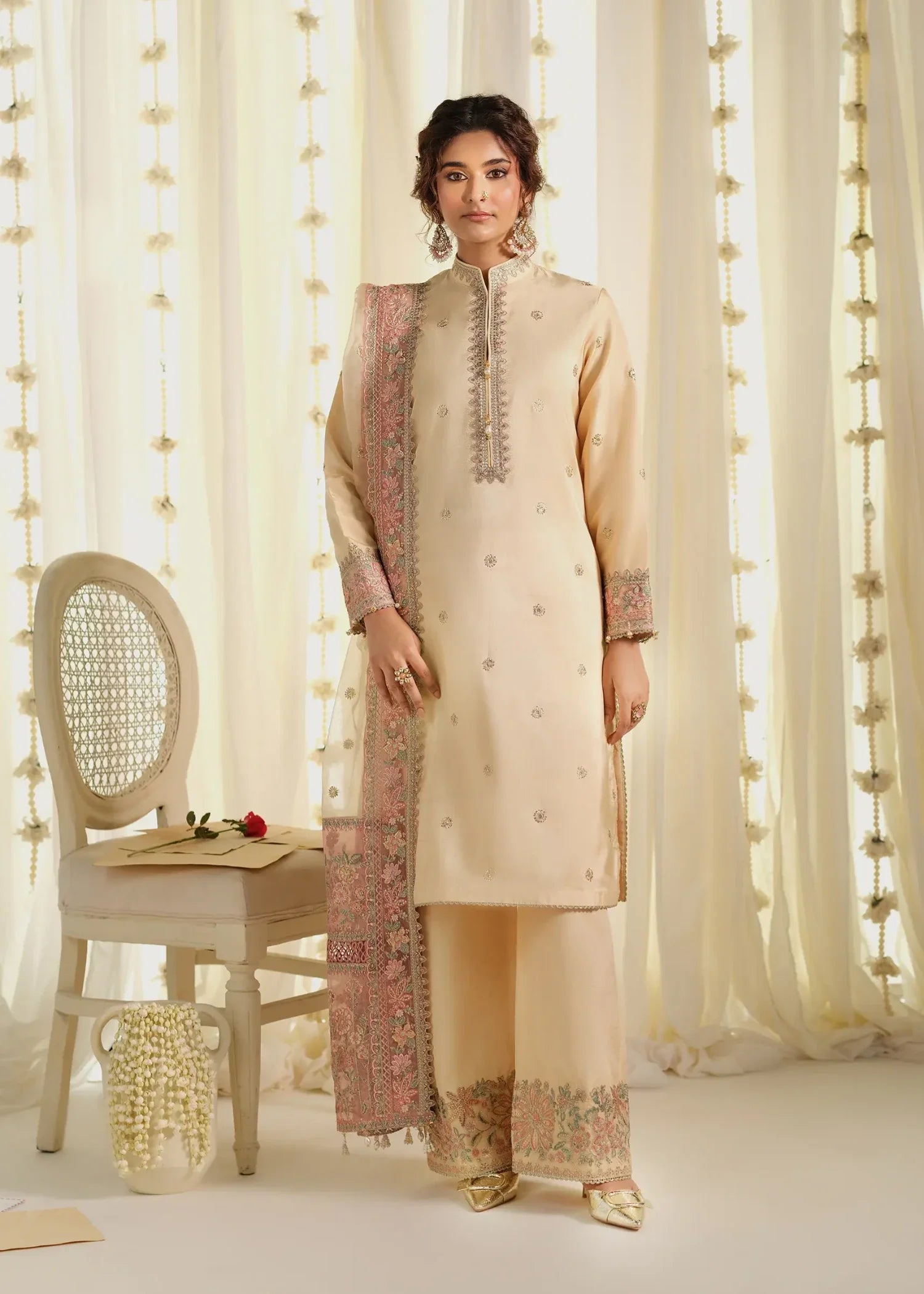 tussar silk Unstitched in Light yellow
