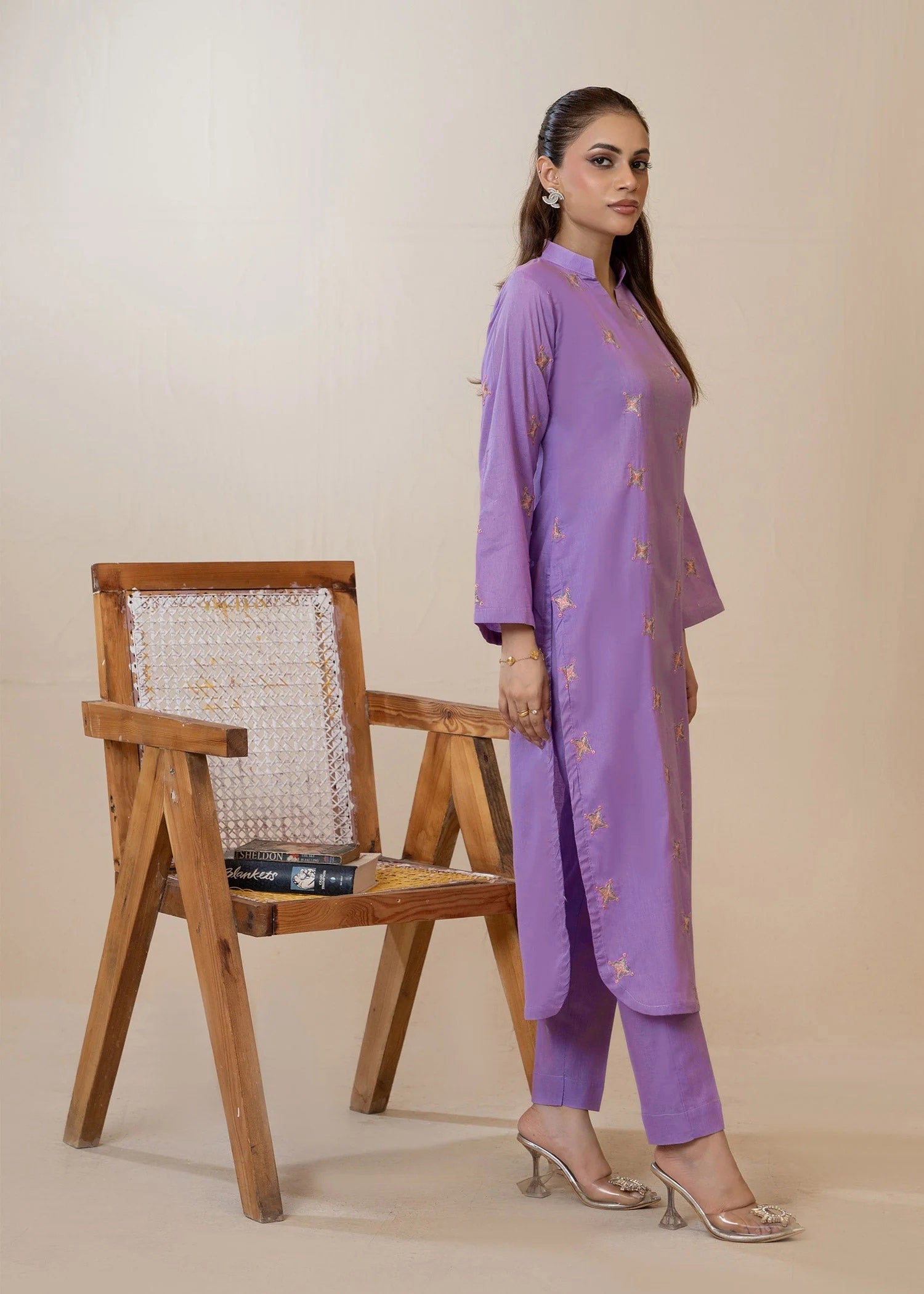 cotton Kurta Set in Lilac