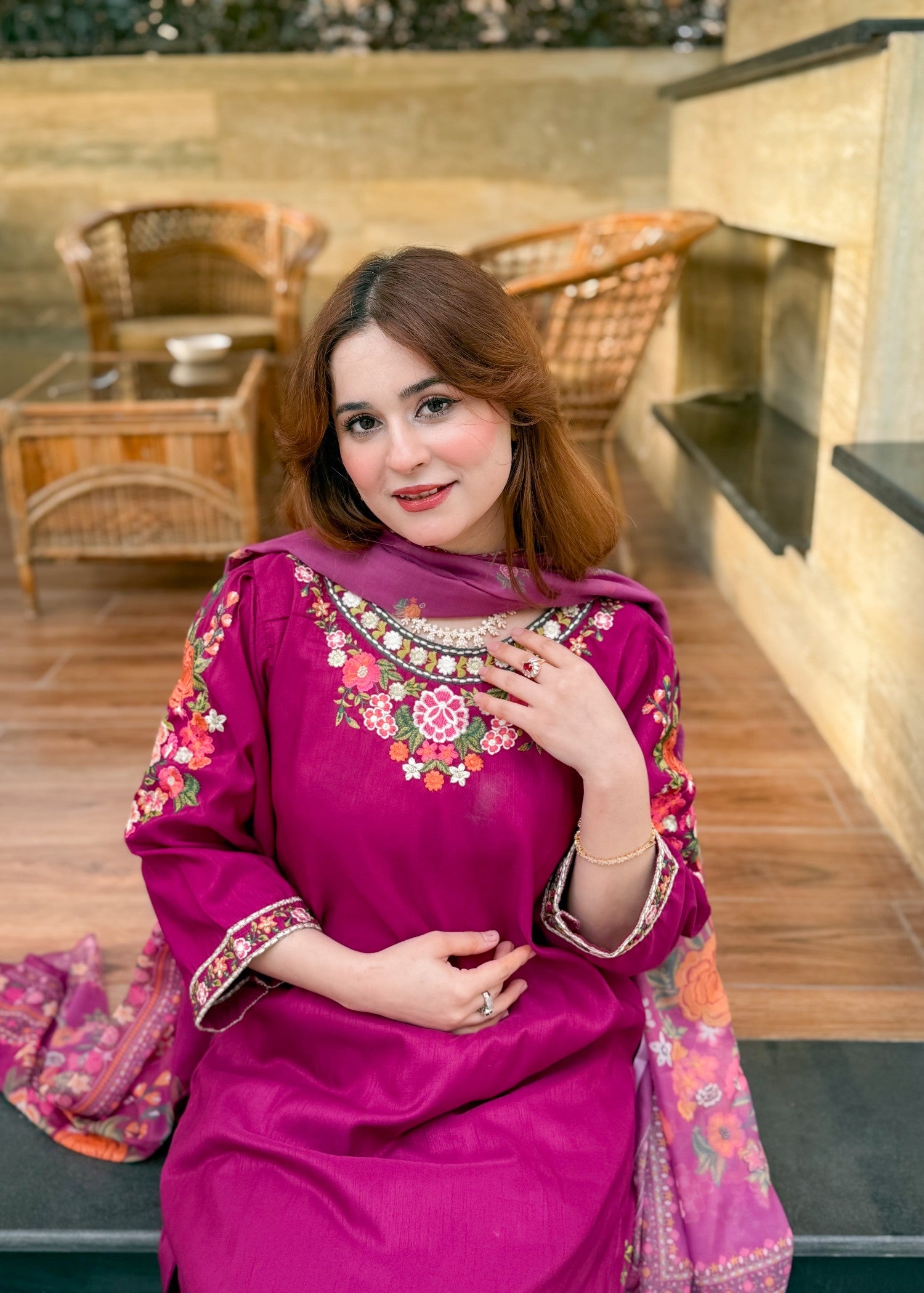 raw silk Kurta Set in Claret