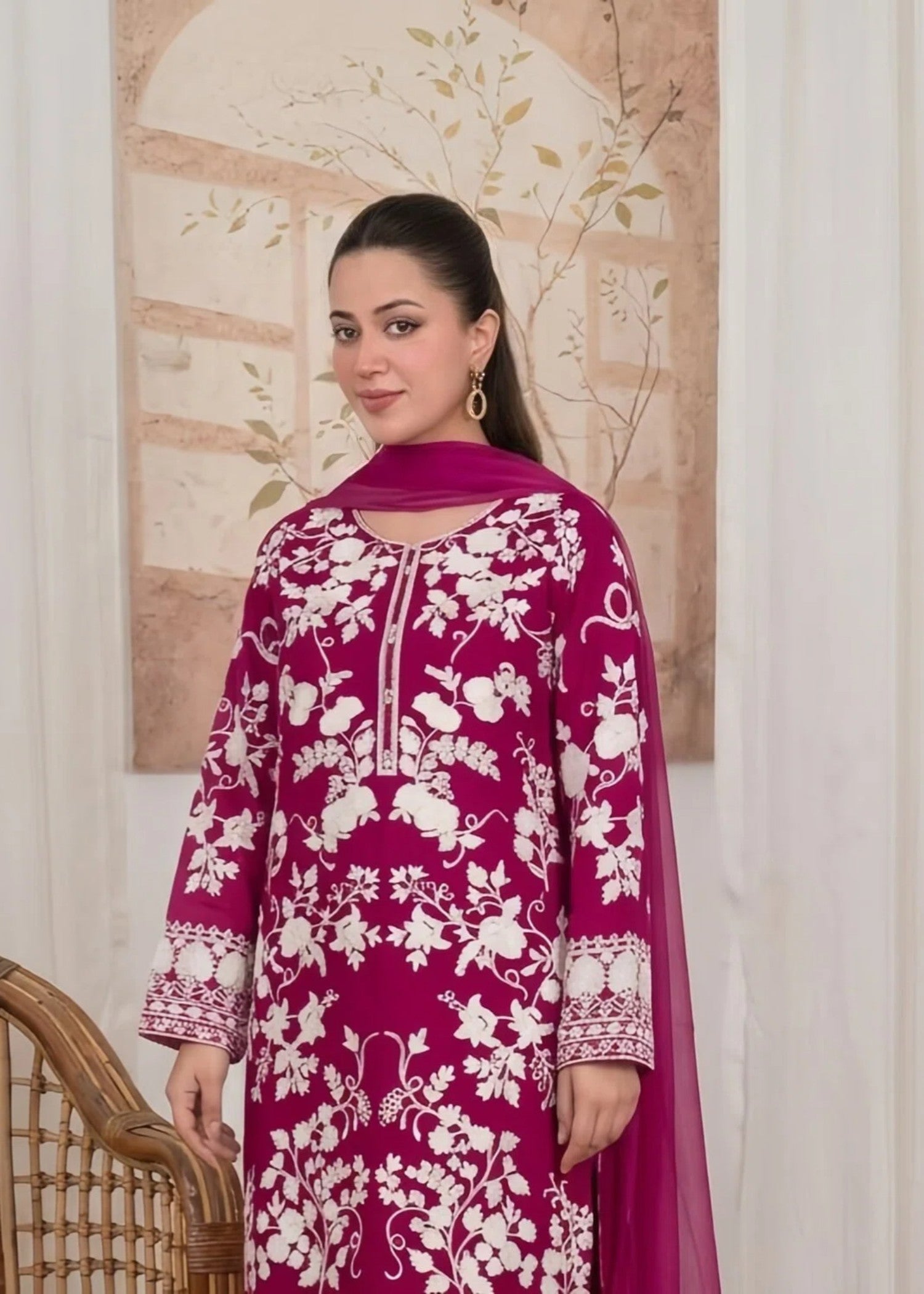 linen Kurta Set in Magenta