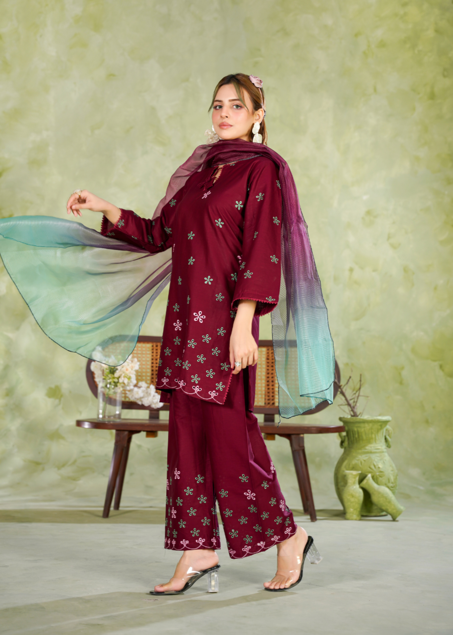 cotton Kurta Set in Blood red