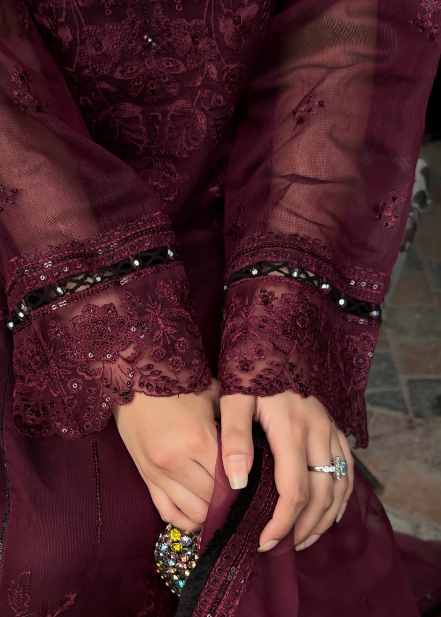 khaddi net Kurta Set in Plum