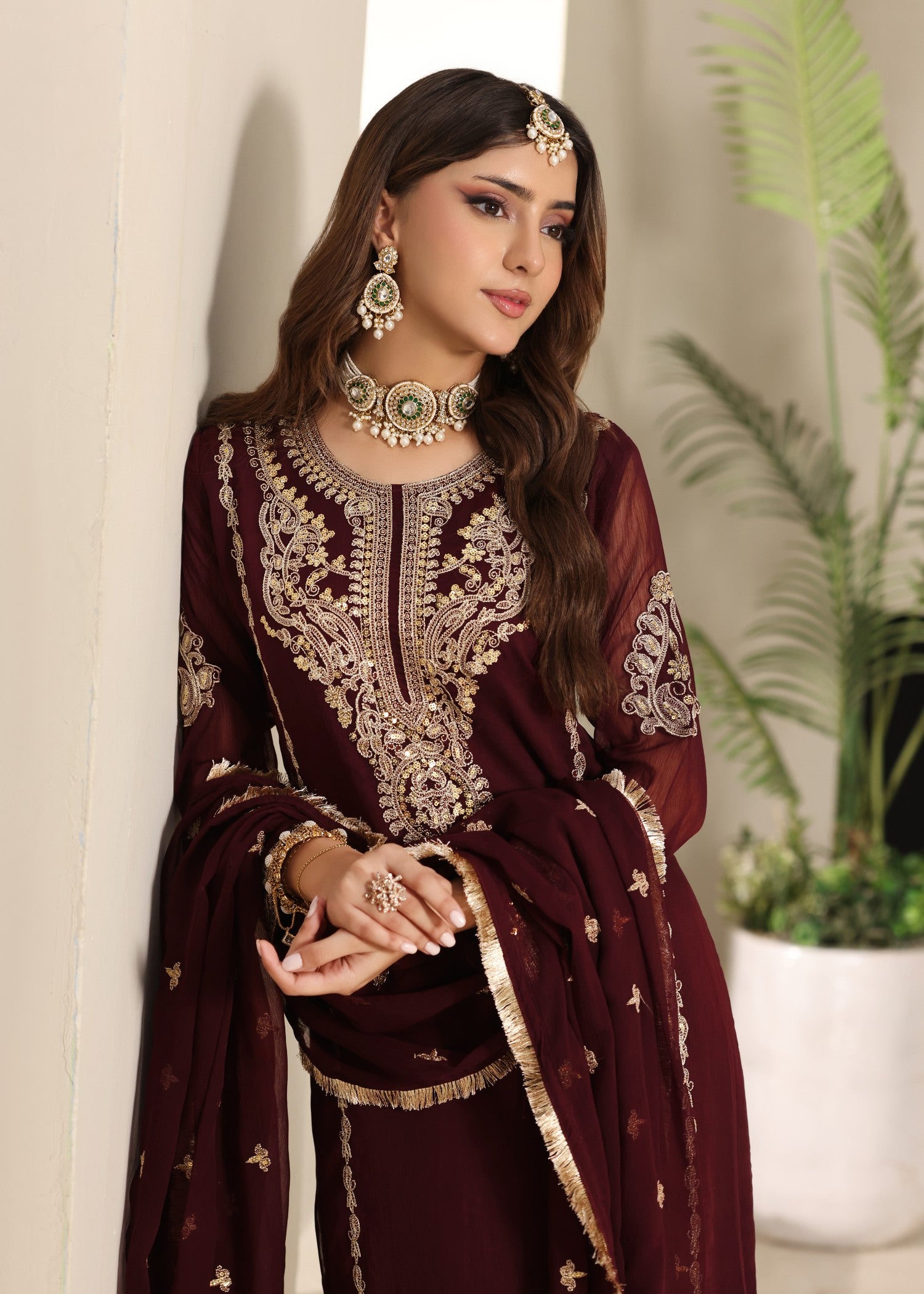 pk chiffon Kurta Set in Maroon