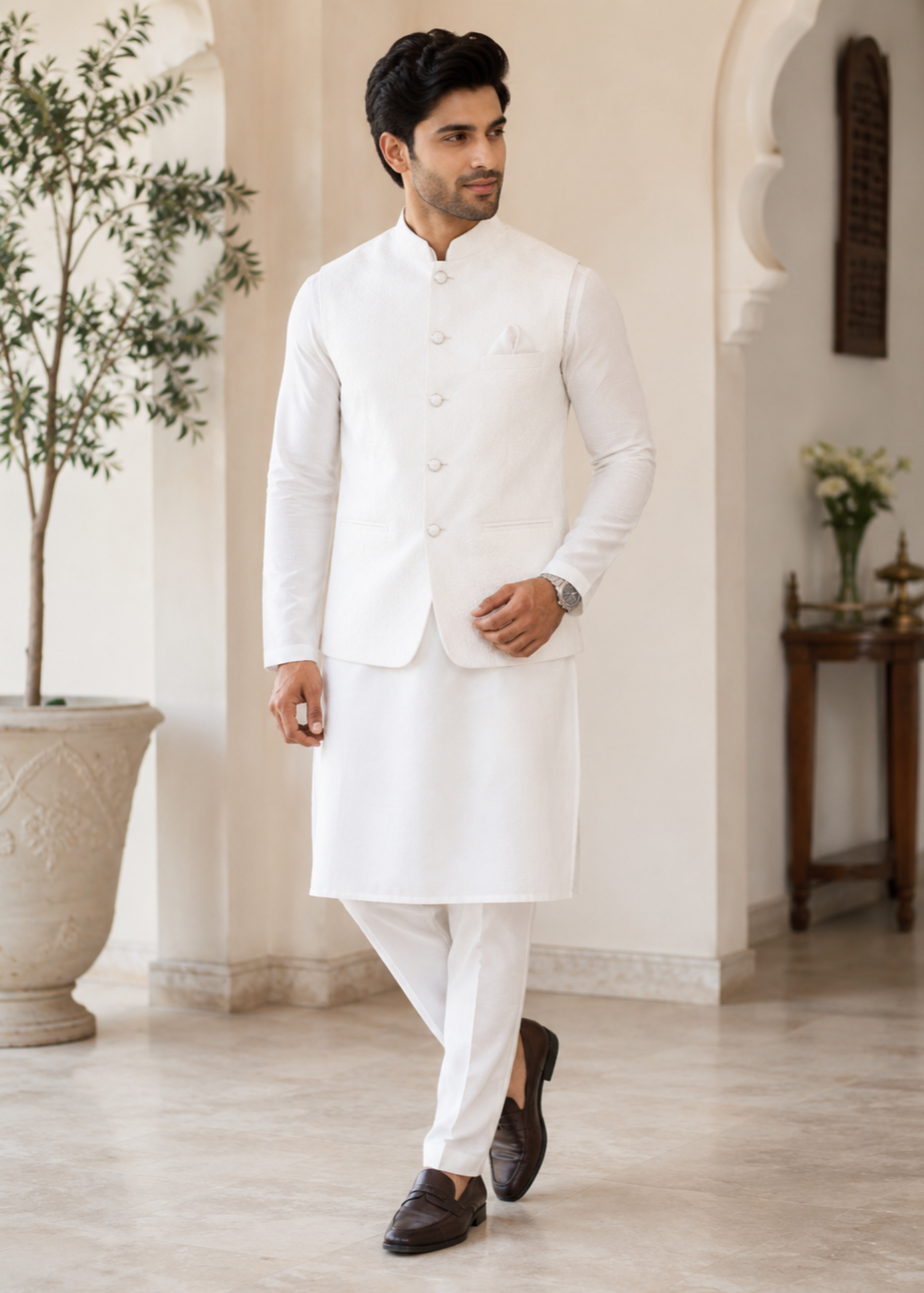 wash & wear Waistcoat in Milk