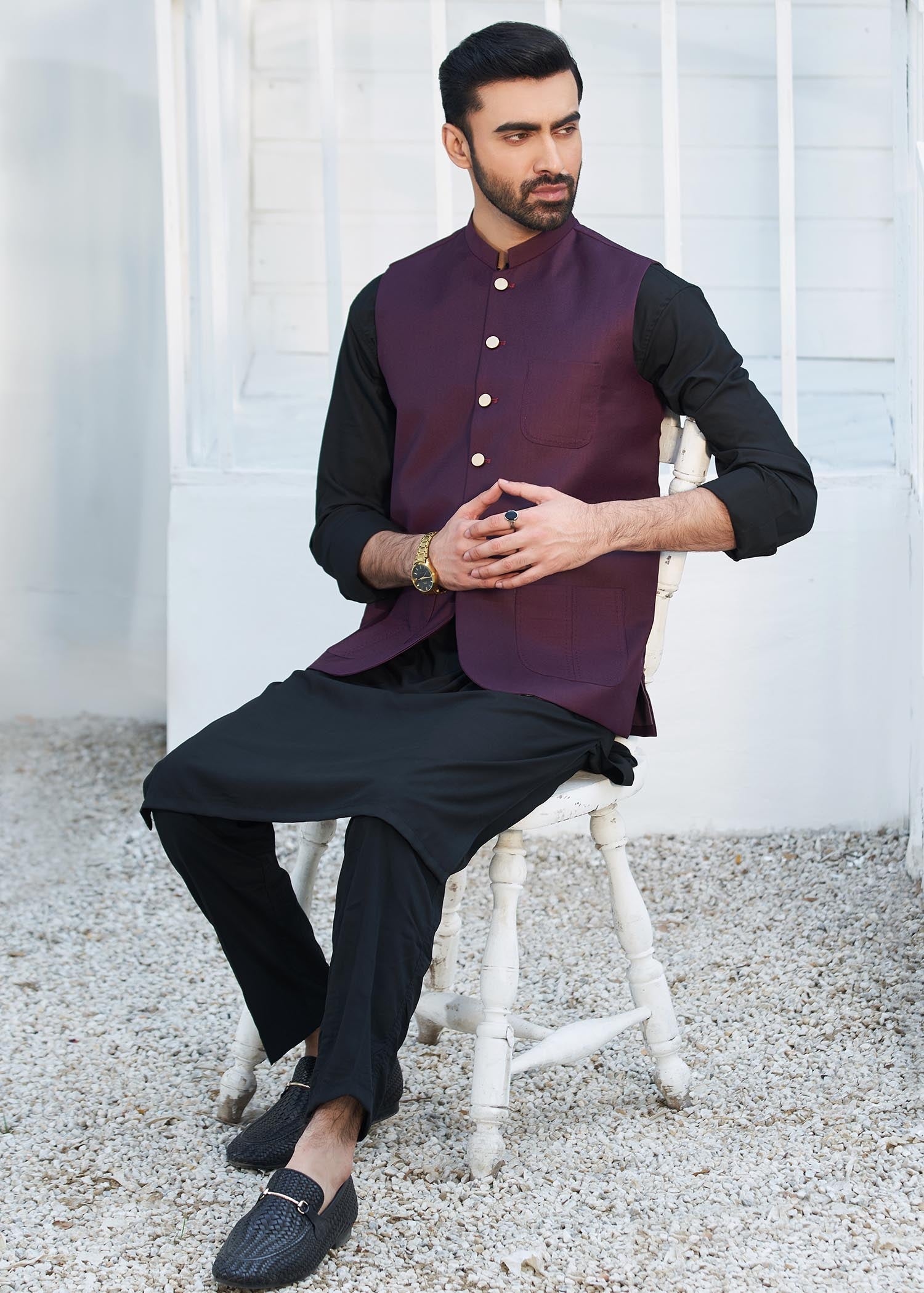 wash & wear Waistcoat in Burgundy