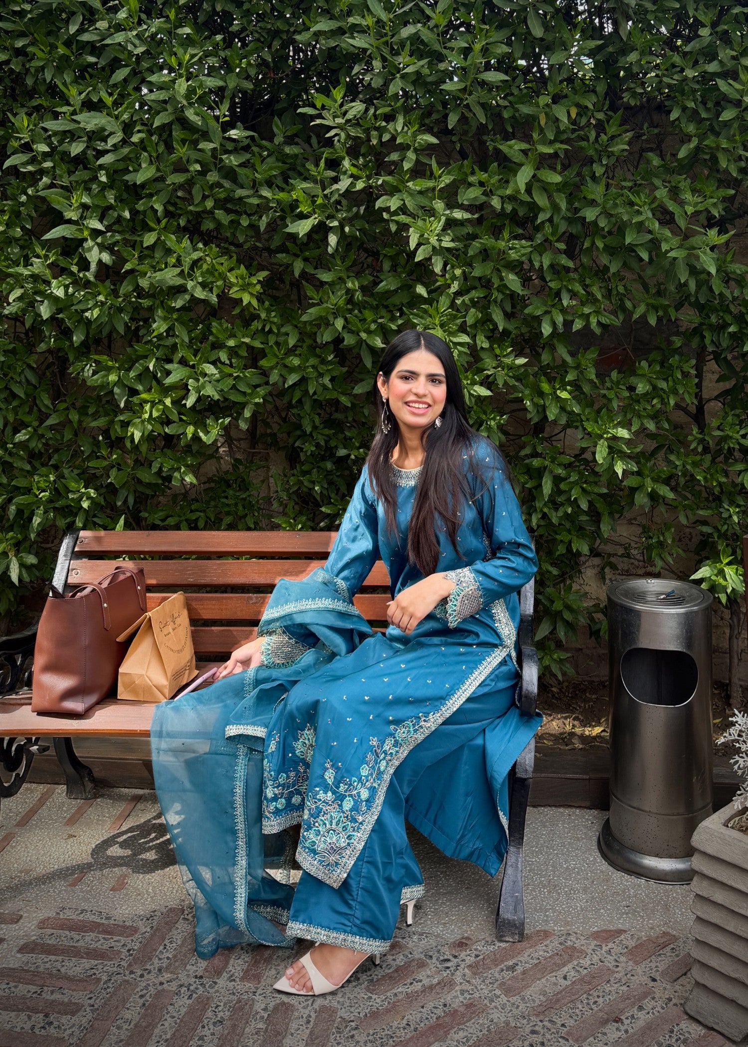 kattan silk Kurta Set in Steel blue