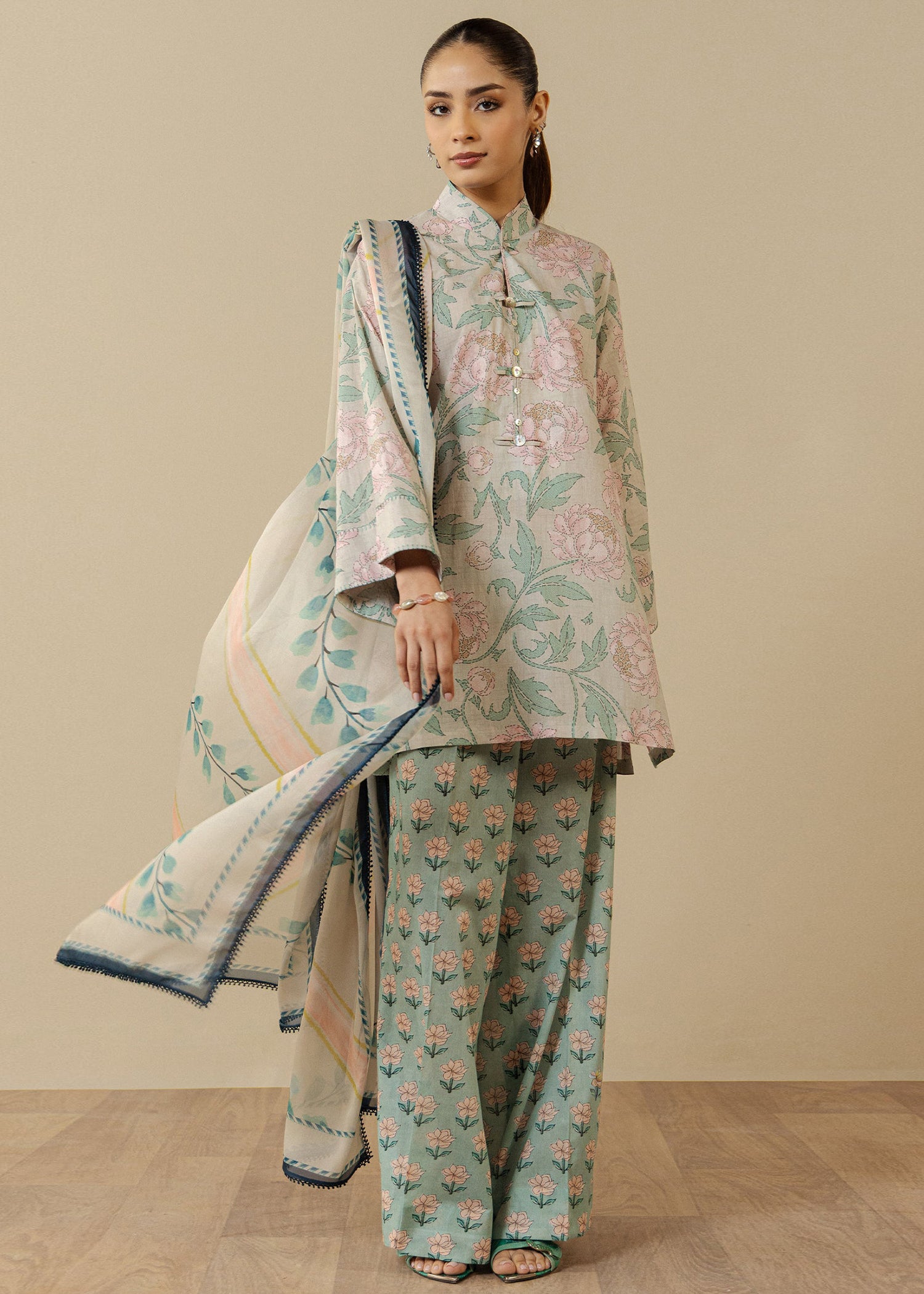 lawn Unstitched in Blush pink, mint green