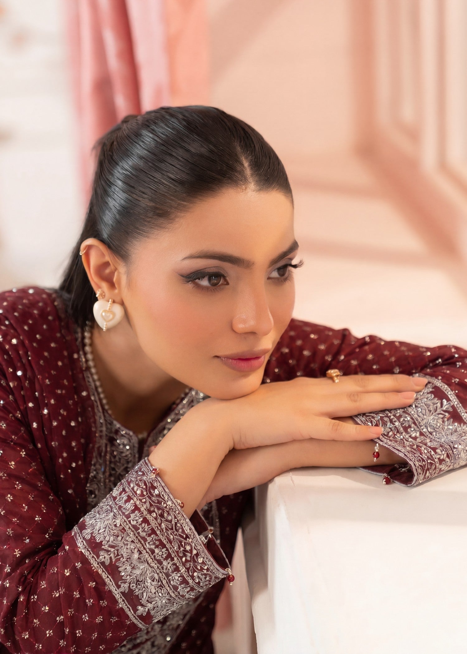 chiffon Kurta Set in Blood red