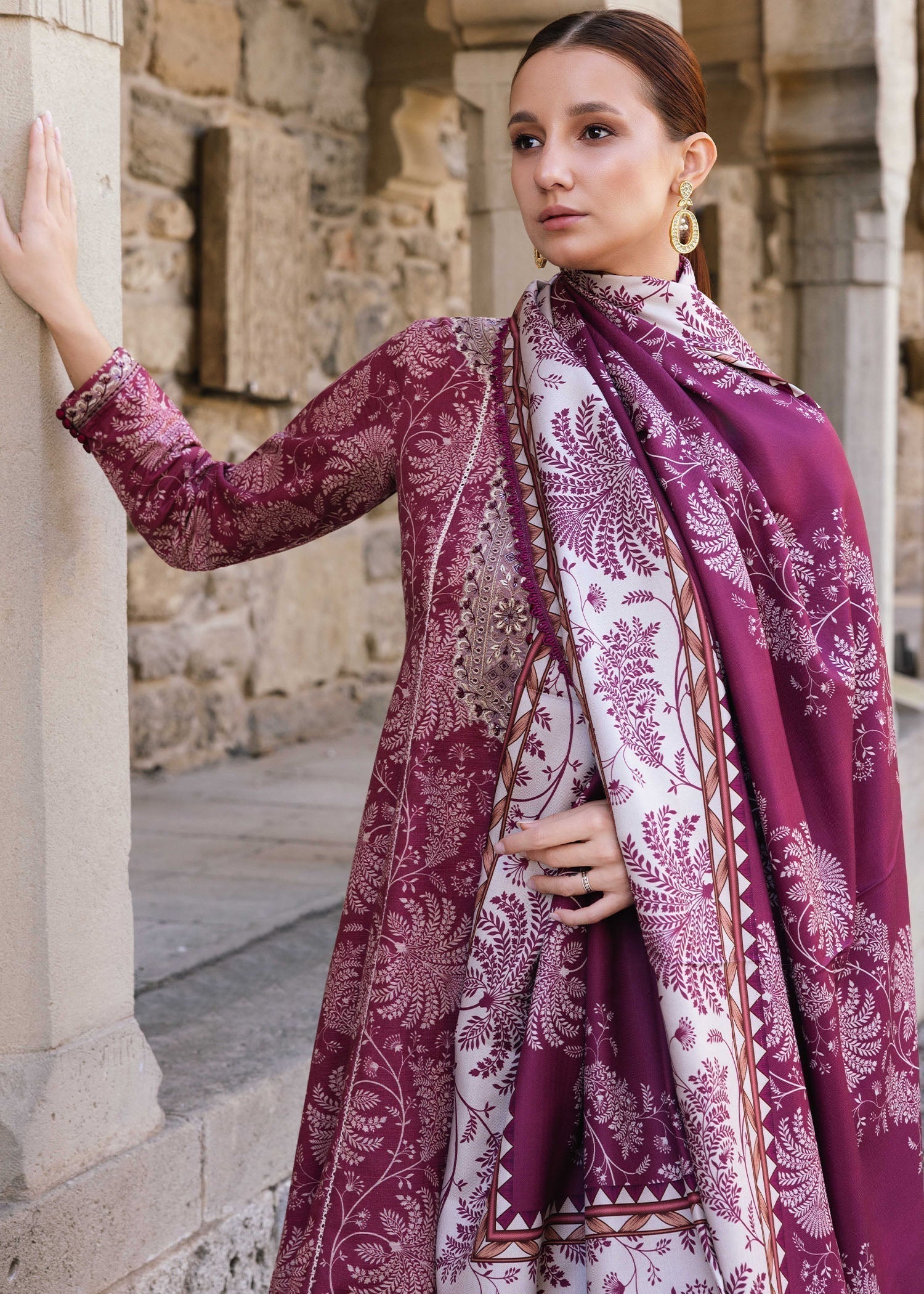 khaddar Short Frock in Mauve