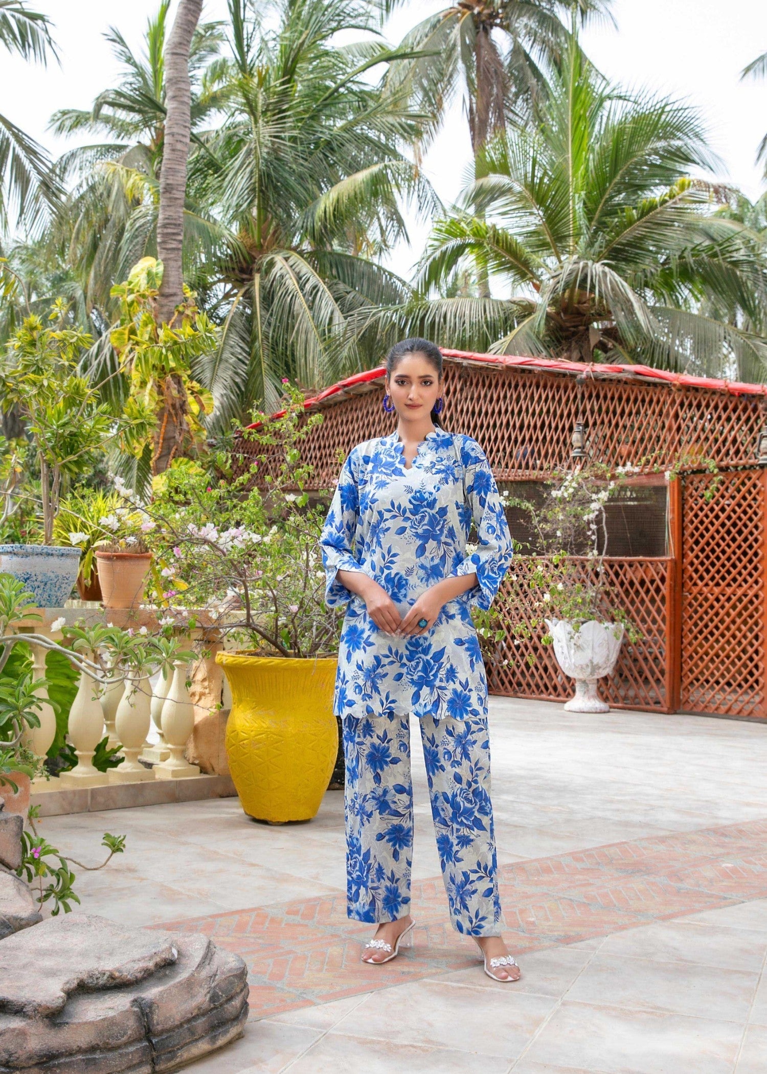 cotton Co Ord Sets in Blue, white