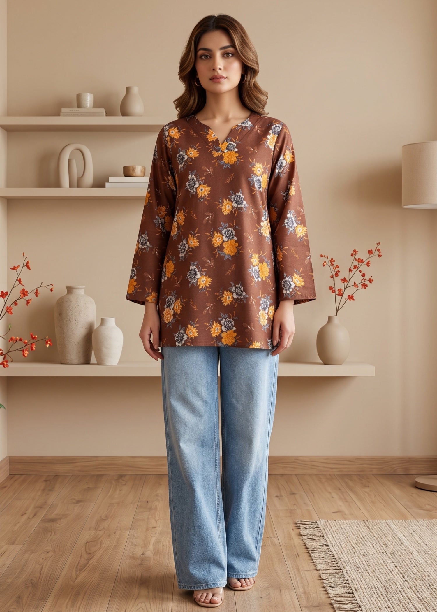 lawn cotton Kurti in Coffee brown