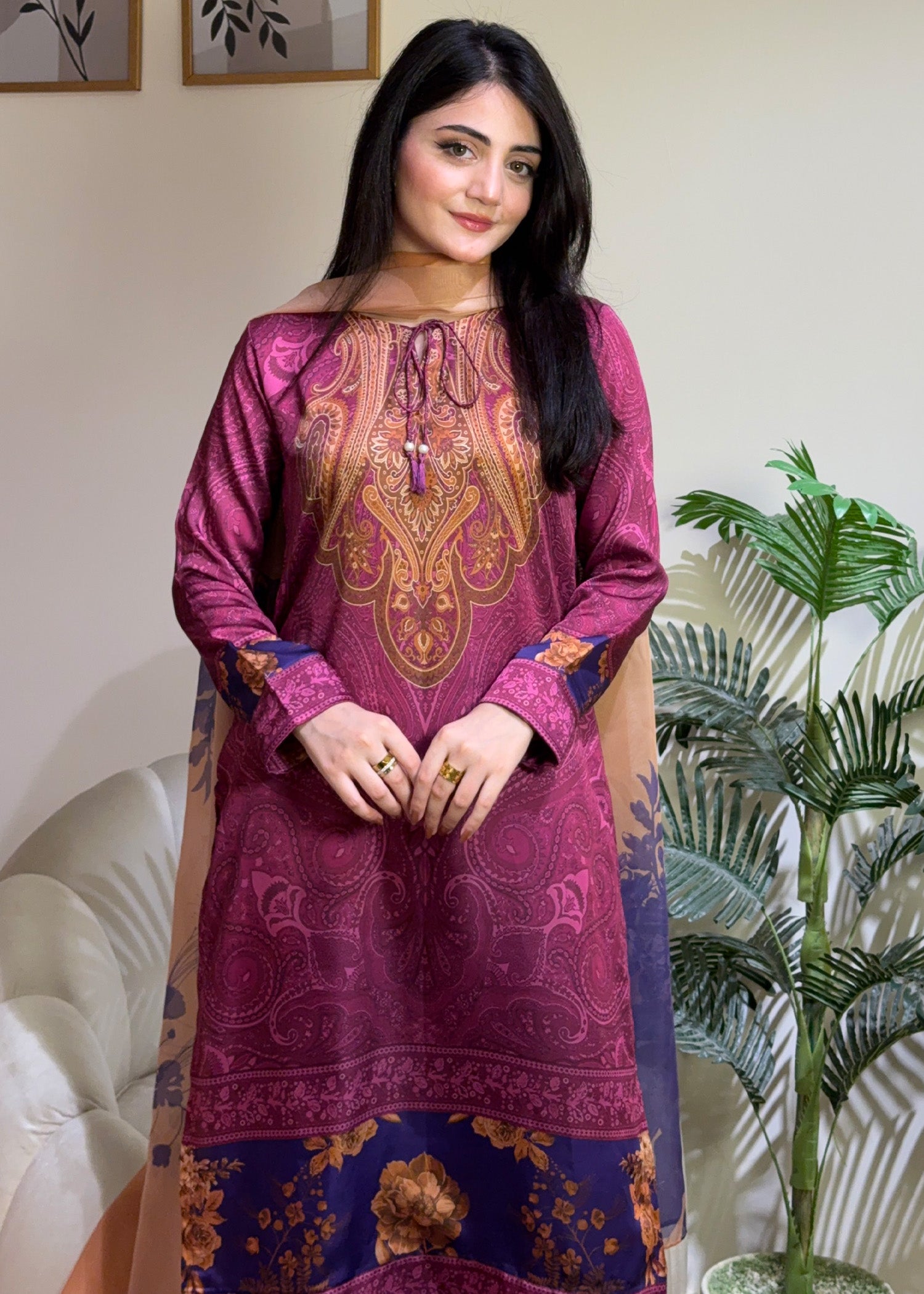 satin silk Kurta Set in Multi