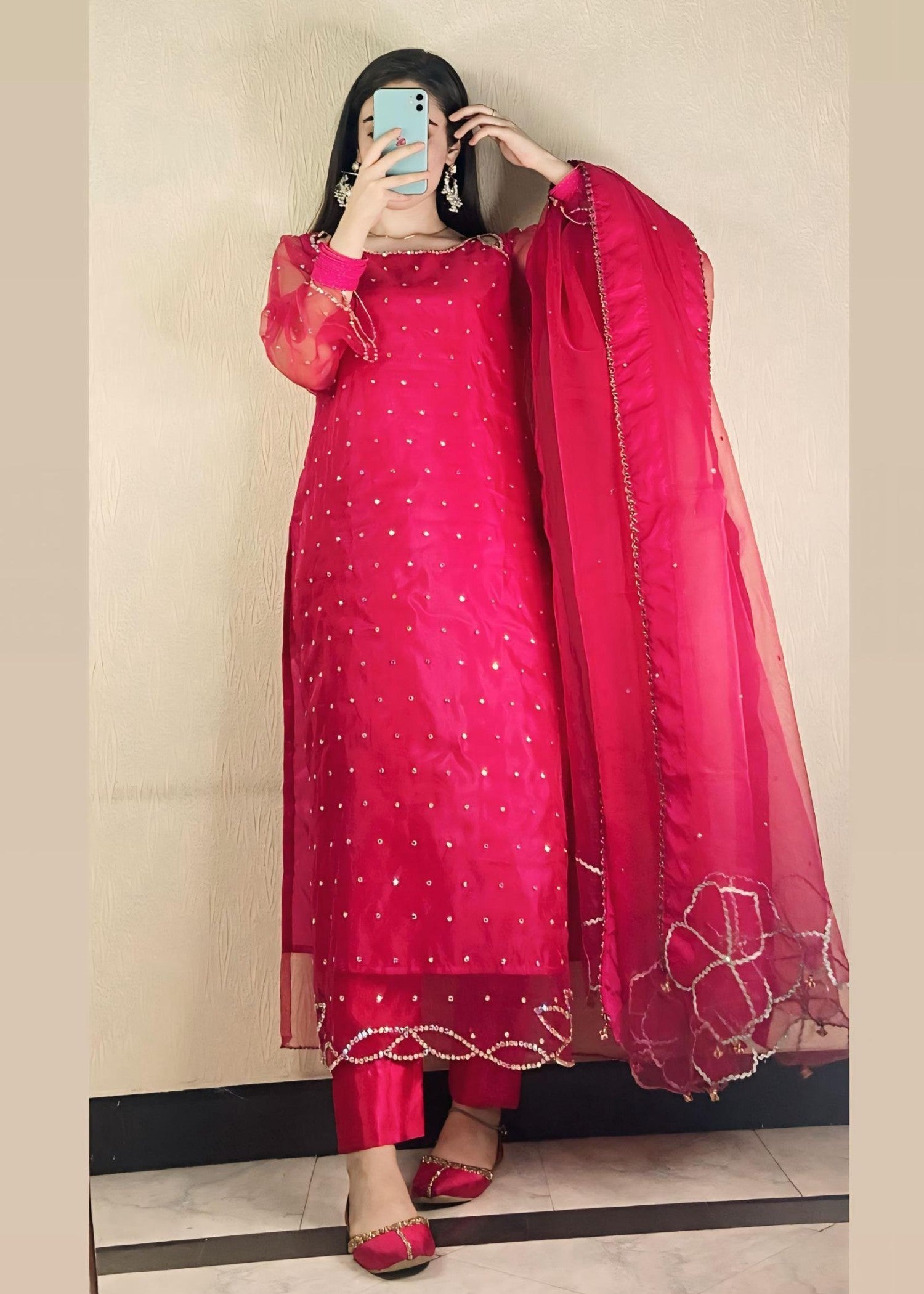 kattan silk Kurta Set in Shocking pink
