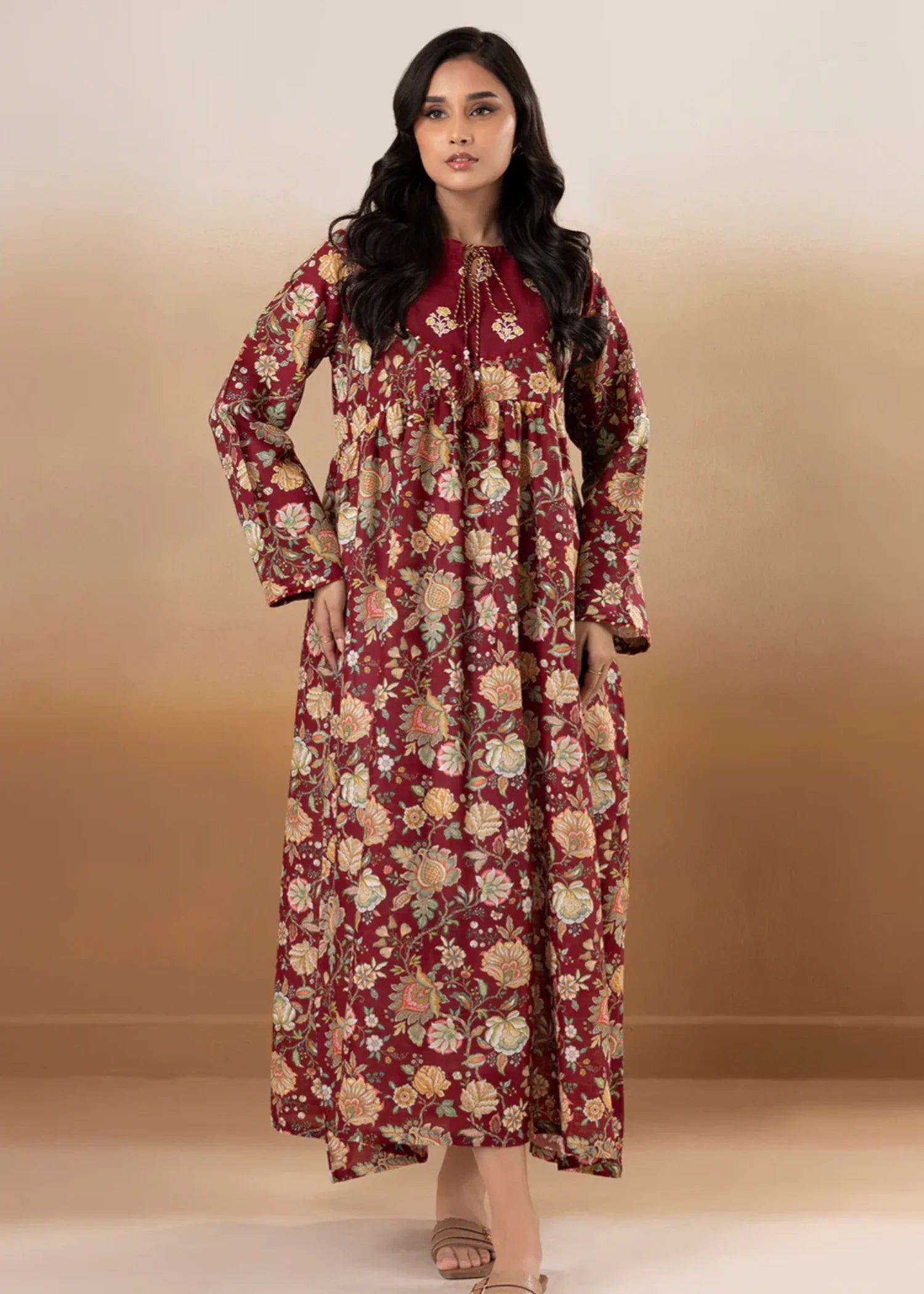 khaddar Maxi in Maroon
