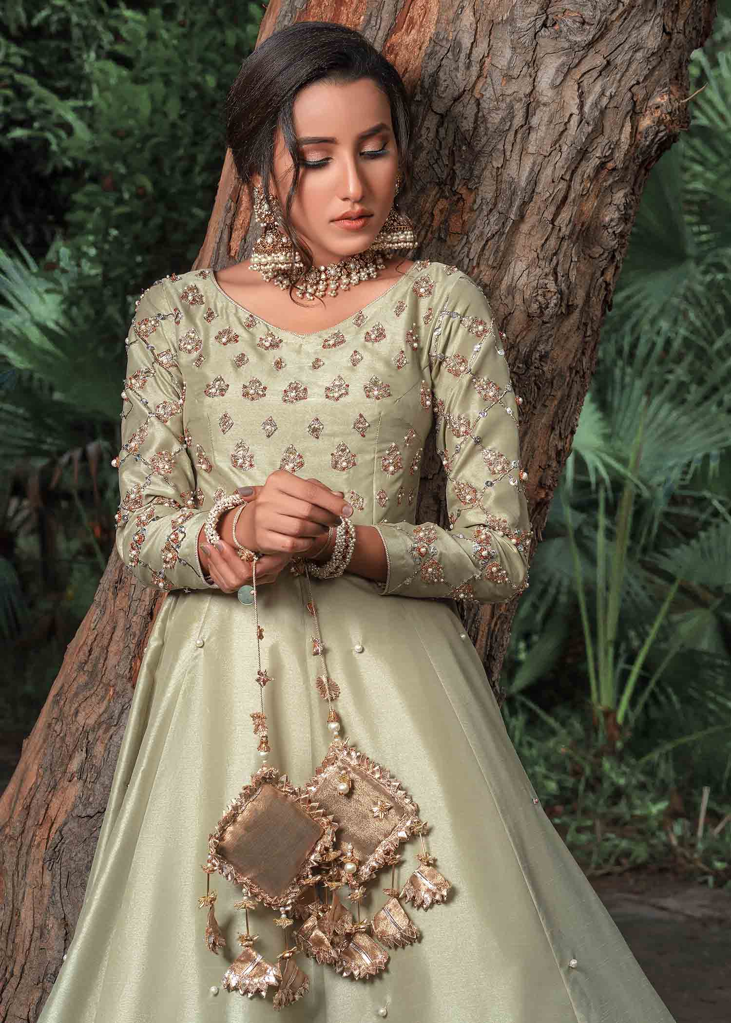 silk Pishwas in Mint green