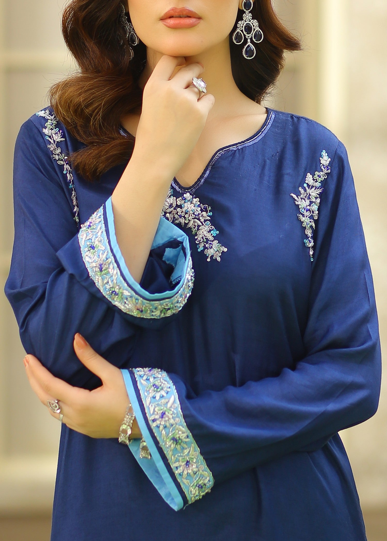 silk Kurta Set in Midnight blue