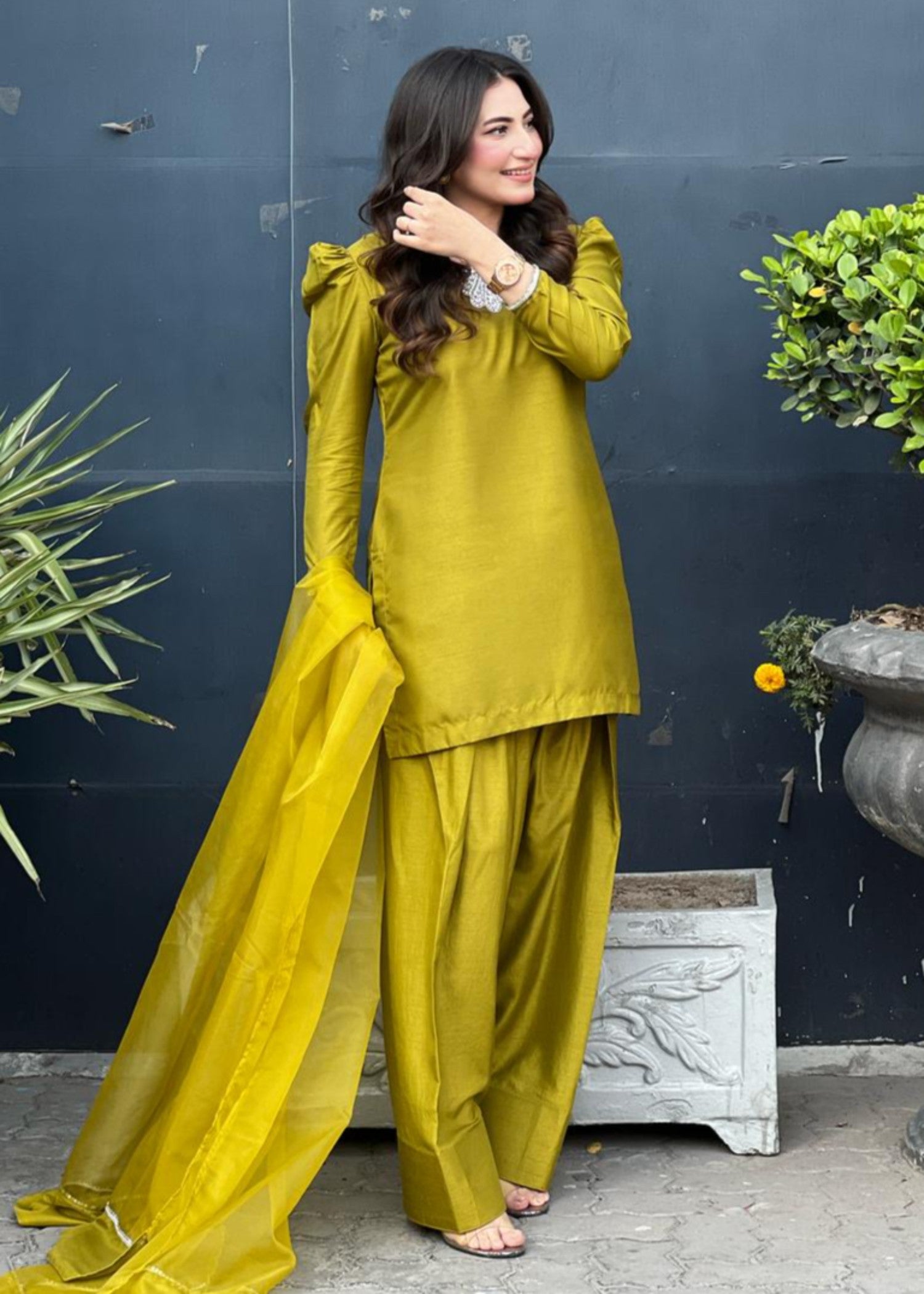 raw silk Kurta Set in Mellow yellow