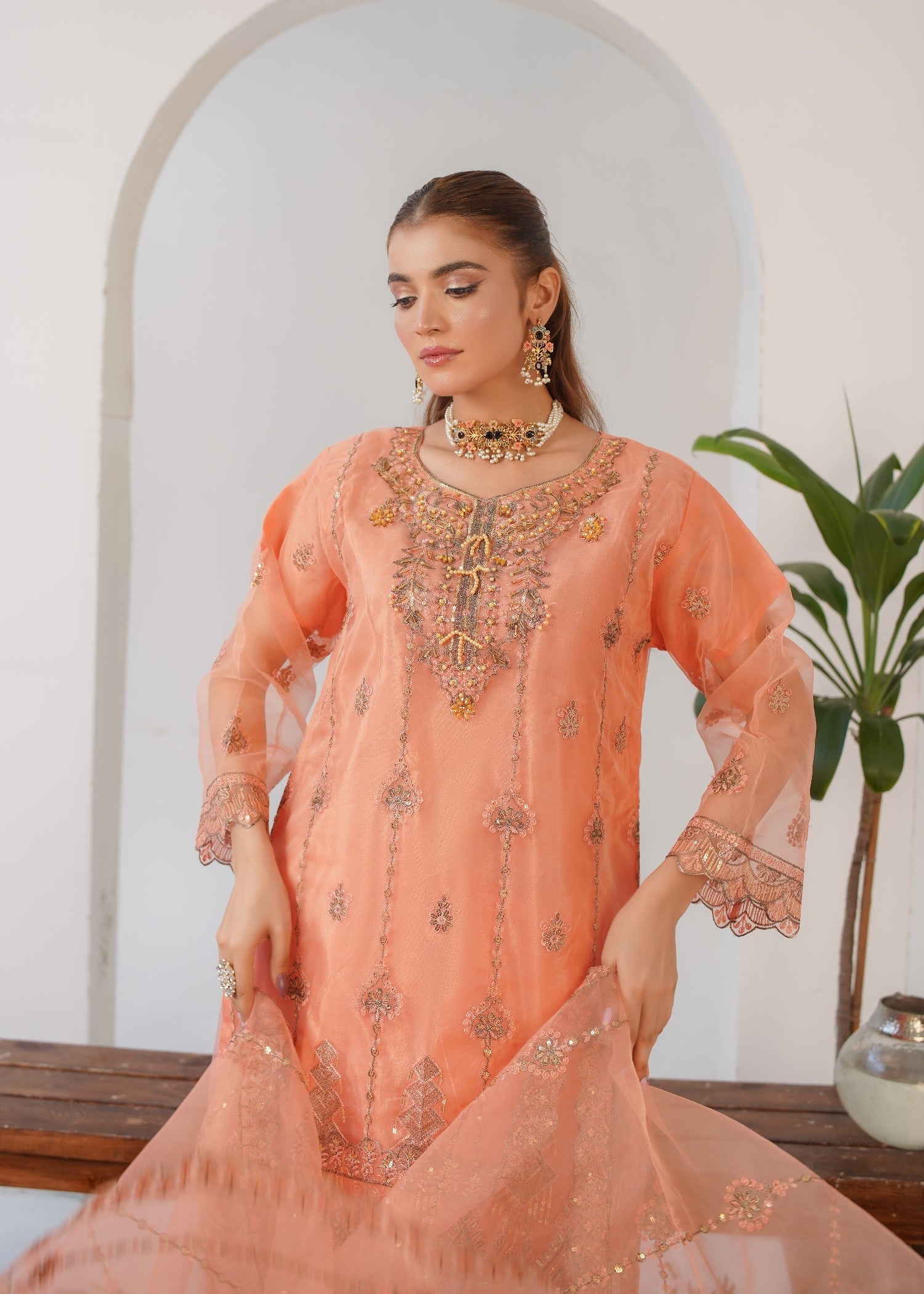 organza Sharara in Peach orange