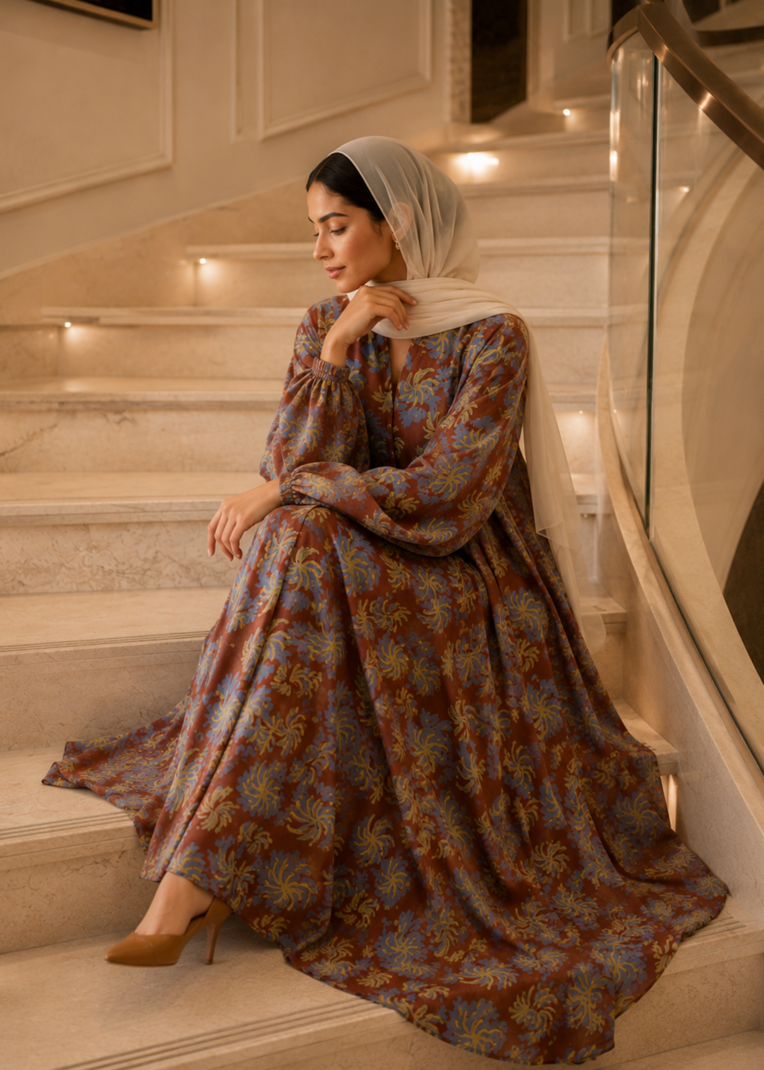 lawn Abaya in Rustic brown