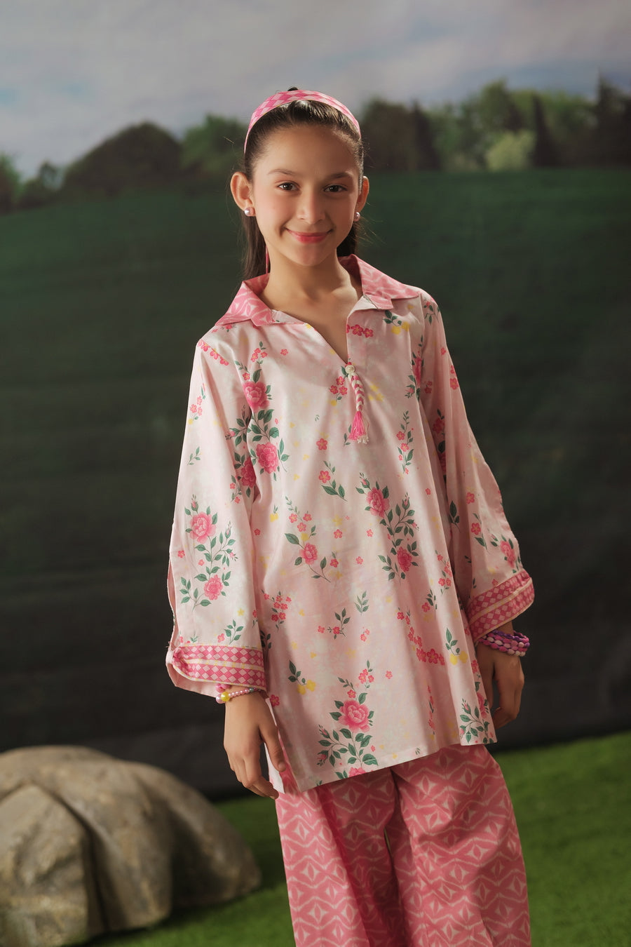 lawn cotton Kurta Set in Blush pink