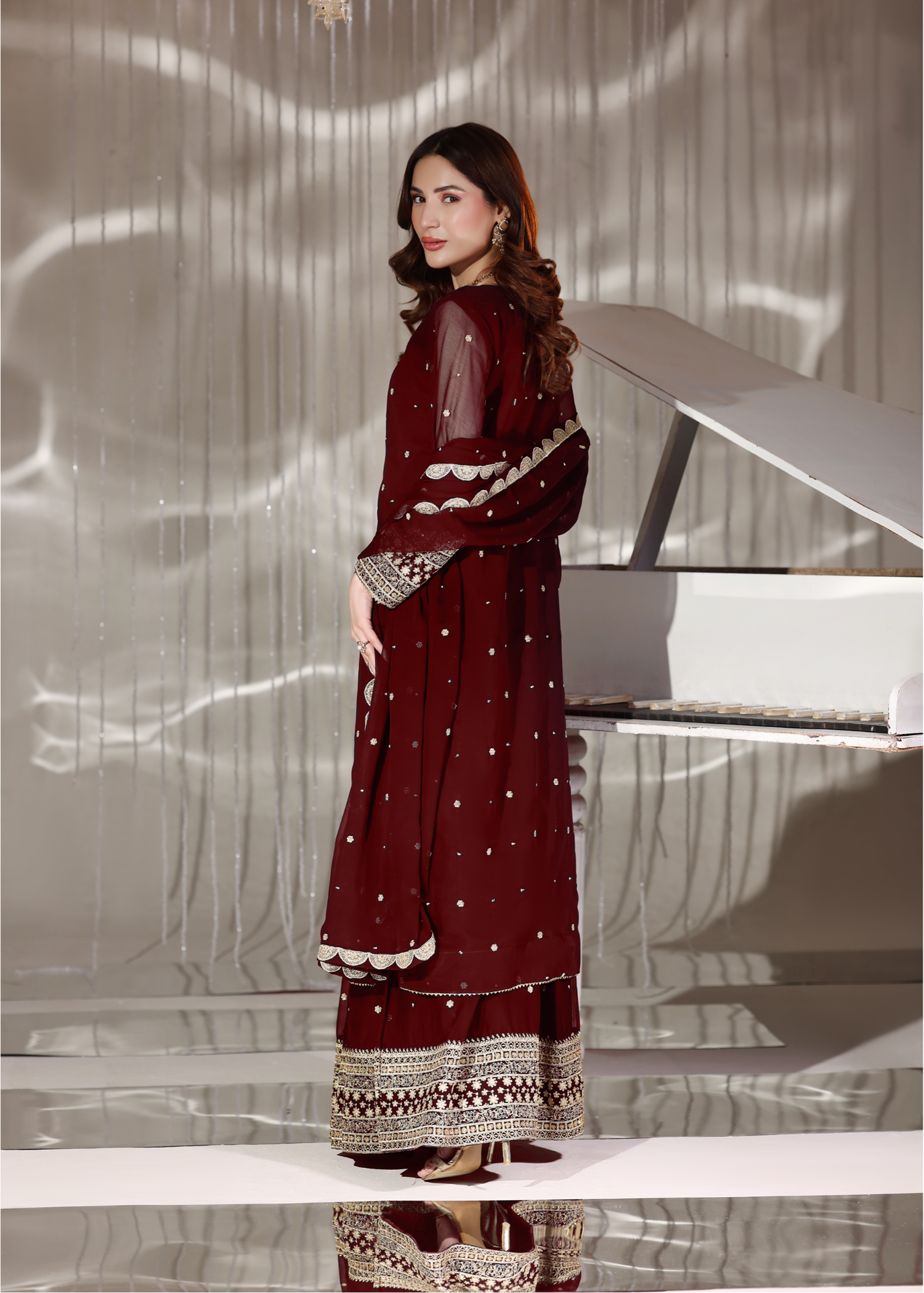 pk chiffon Lehenga in Maroon