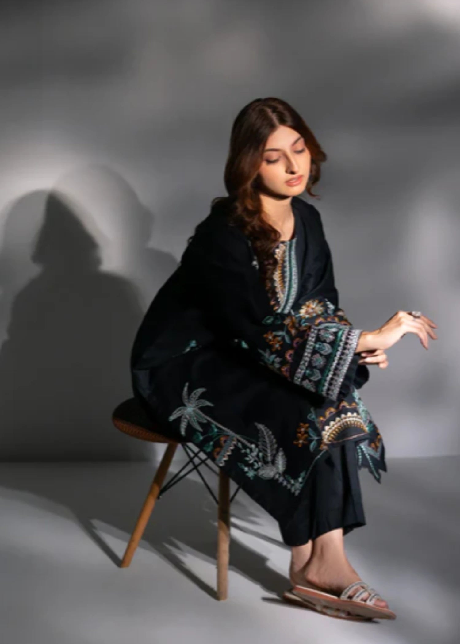 cambric Kurta Set in Jet black