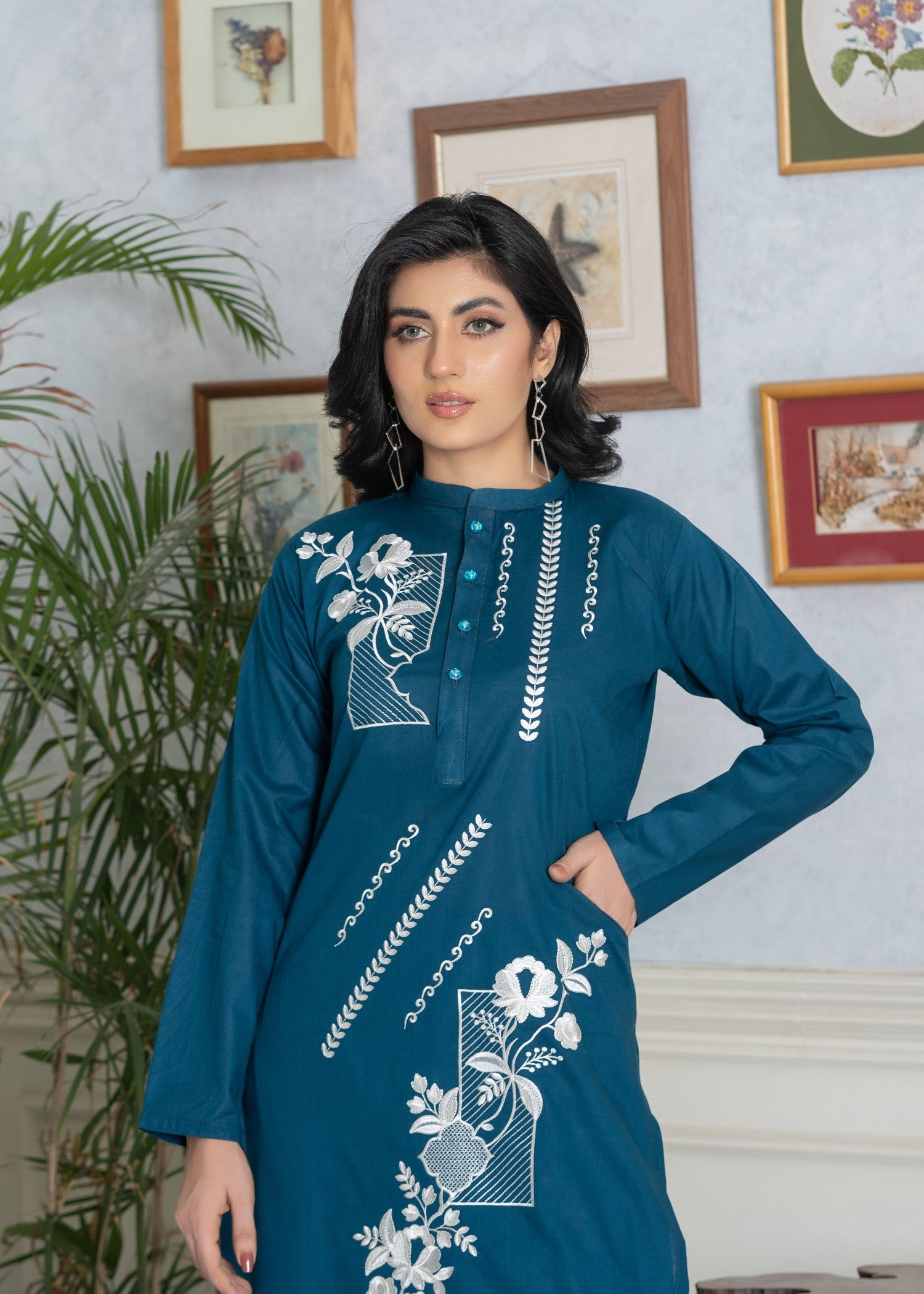 lawn cotton Kurta Set in Yale blue