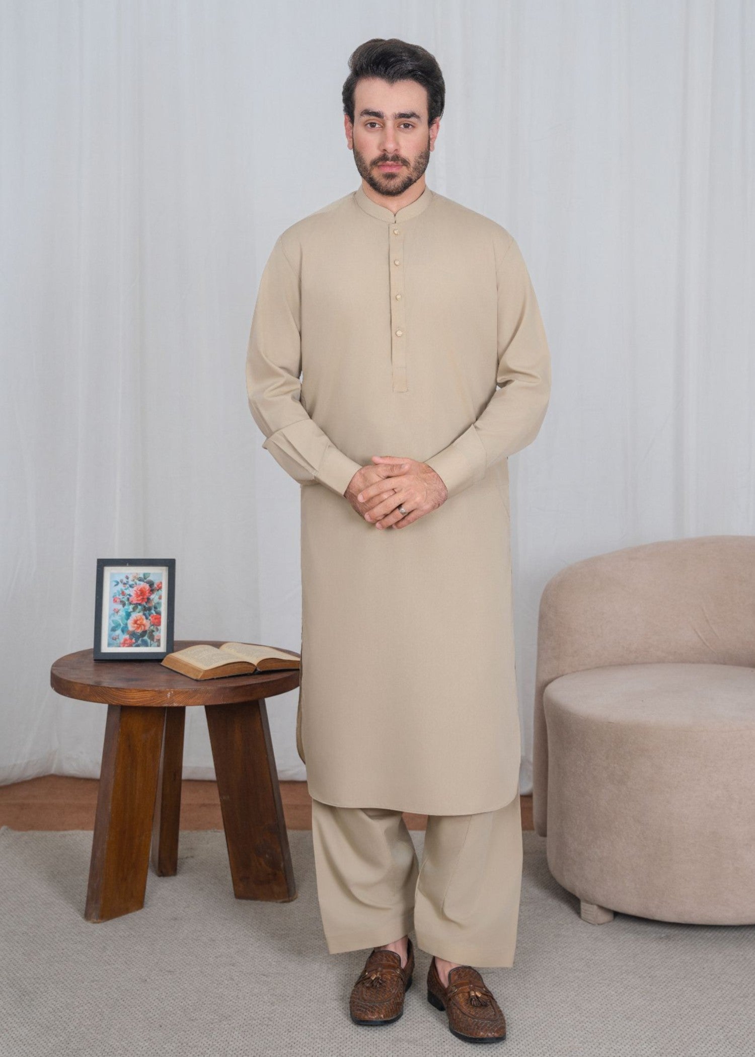 cotton Shalwar Kameez in Tan brown