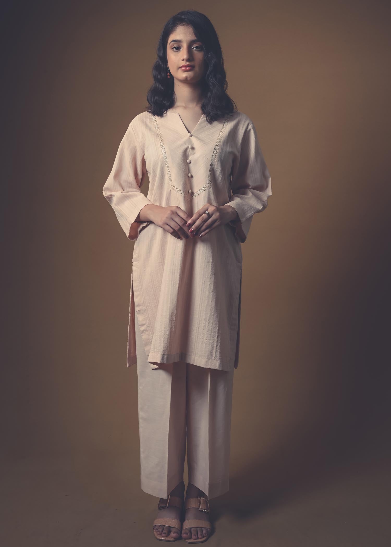 cotton dobby Kurta Set in Beige