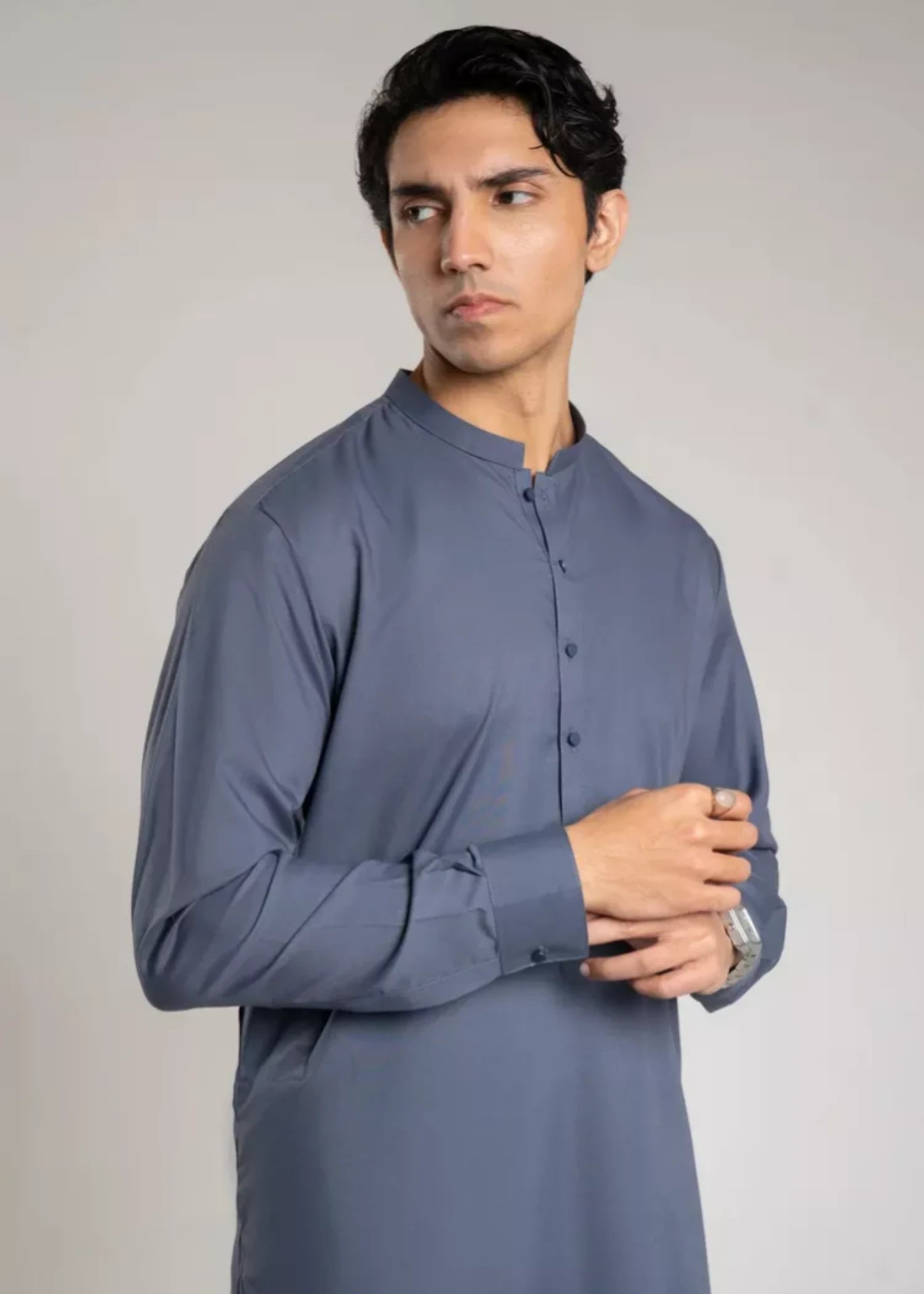 wash & wear Shalwar Kameez in Steel blue